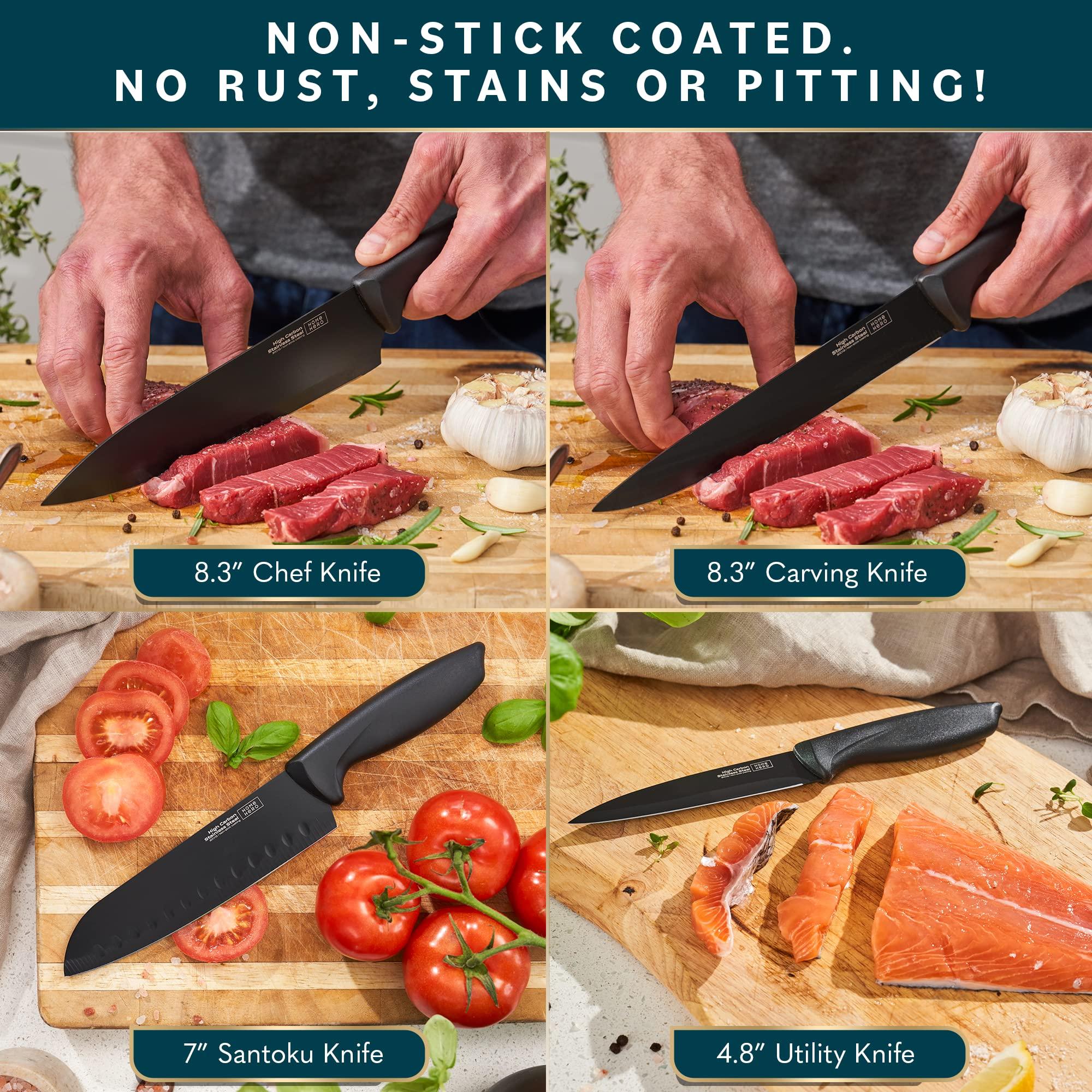 Home Hero Kitchen Knife Set with Sharpener - High Carbon Stainless Steel Knife Block Set with Ergonomic Handles (20 Pcs - Black) - Image 5