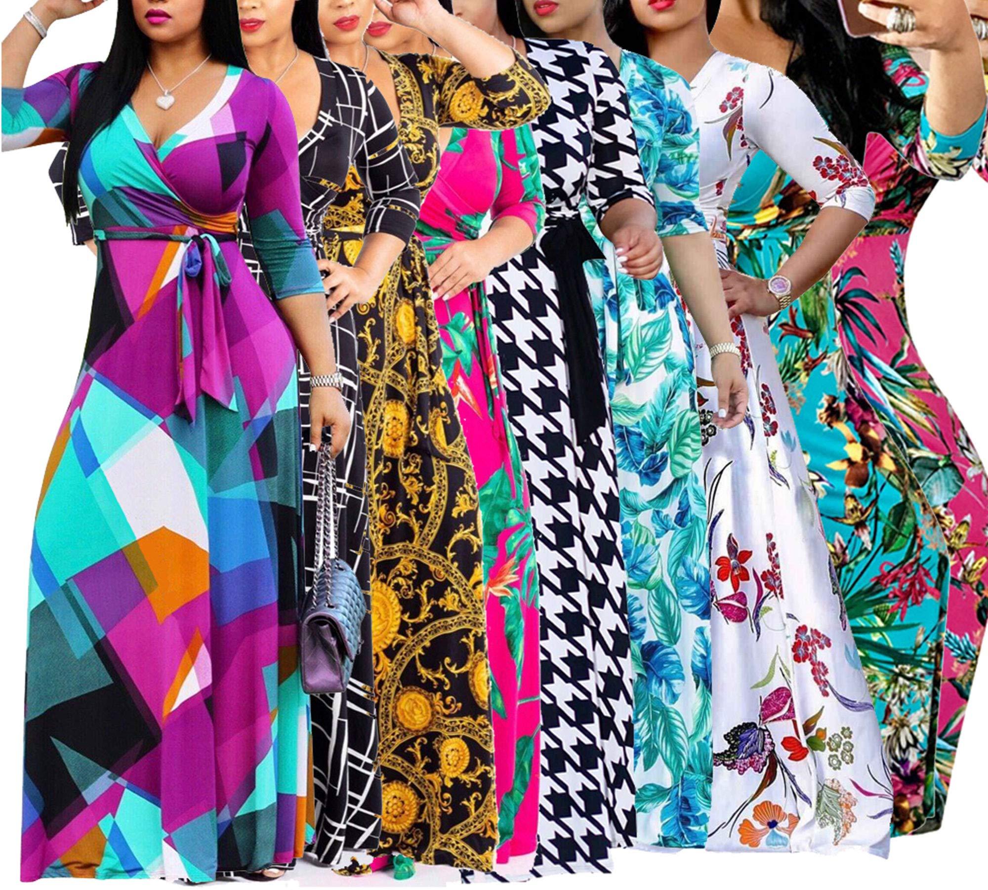 FANDEE Plus Size Maxi Dress for Women Casual Summer Sundress V-Neck 3/4 Sleeve - Image 5
