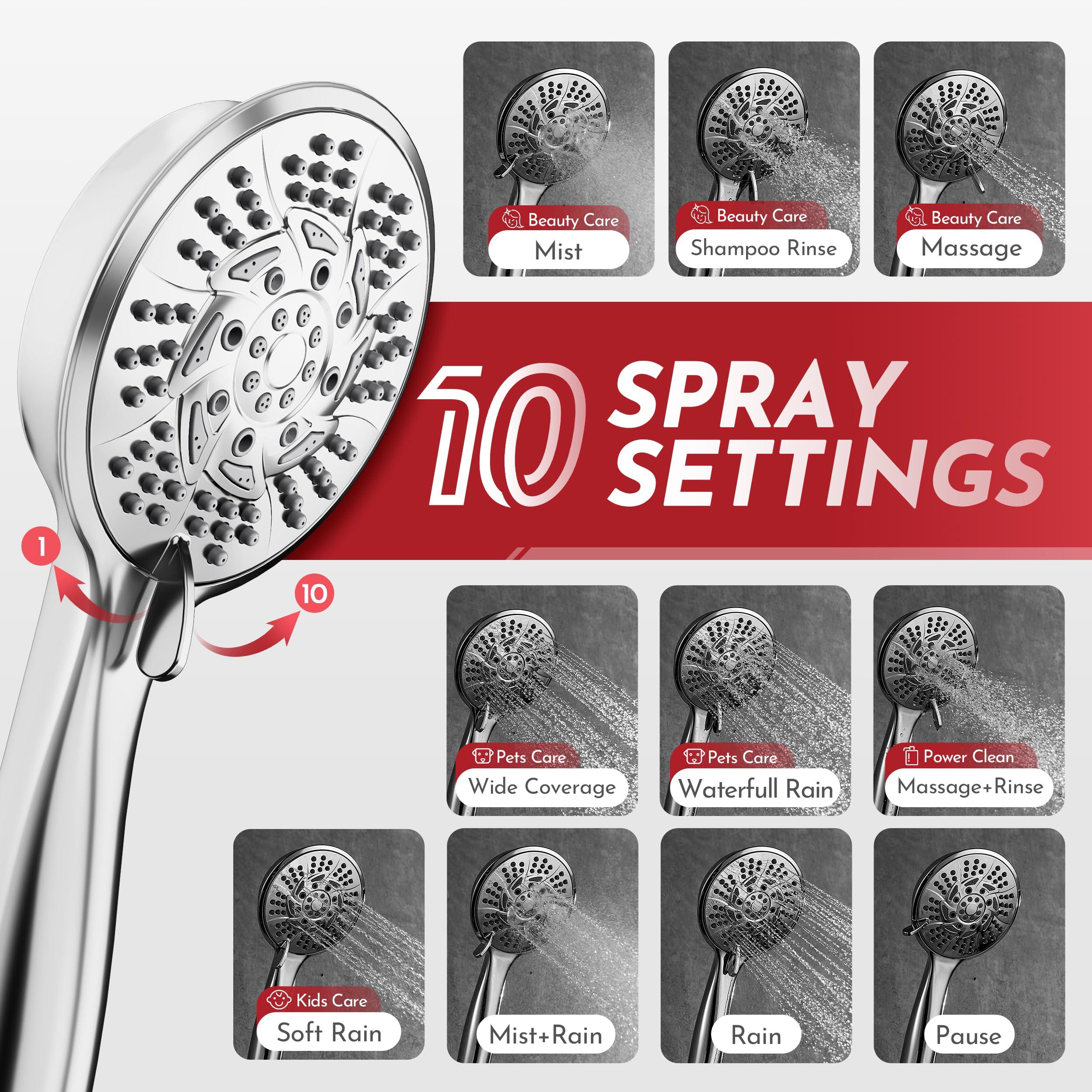 PRIMSOPH Shower Head Handheld Spray Combo 10 Mode Spray Settings Magnetic 2-in-1 High Pressure Dual Showerhead Auto-Switch Square Combination, Chrome - Image 3