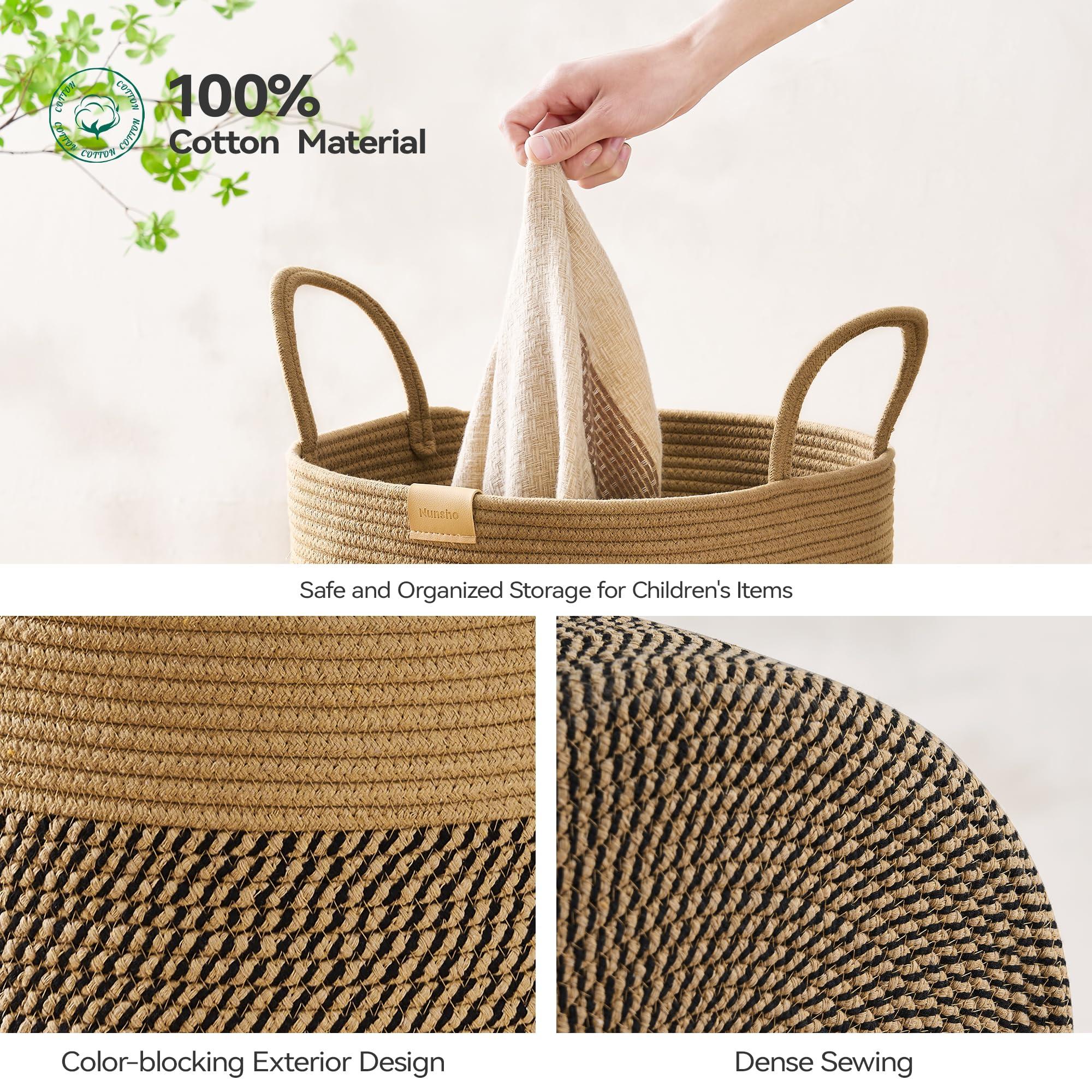 Nunsino Laundry Hamper 95L,Large Laundry Basket for Clothes,Decorative Storage Basket for Blankets,Cotton Rope Woven basket for bedroom,Dark Brown - Image 6