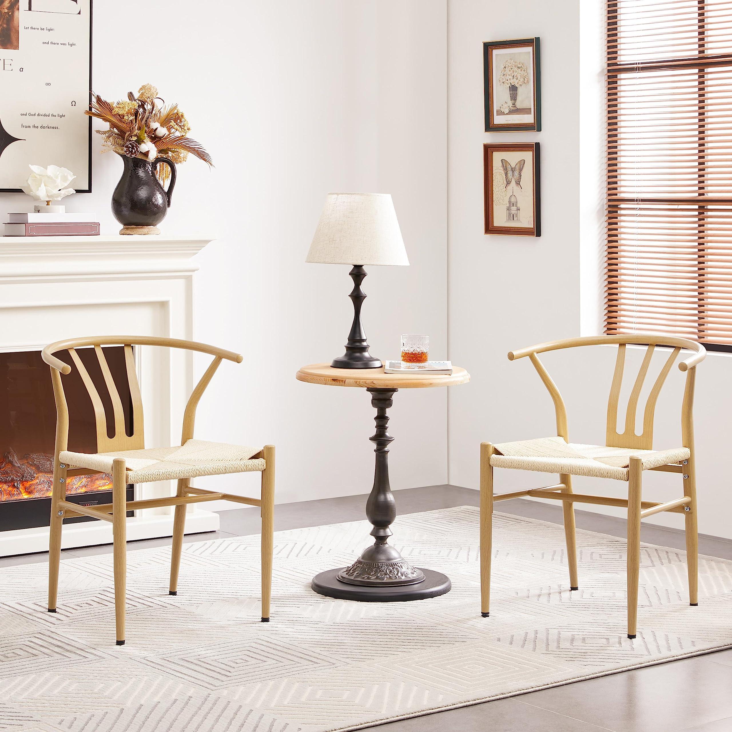 Yaheetech Weave Dining Chairs Set of 4 Mid-Century Modern Dining Room Chairs Weave Hemp Seat, Wood Color - Image 9