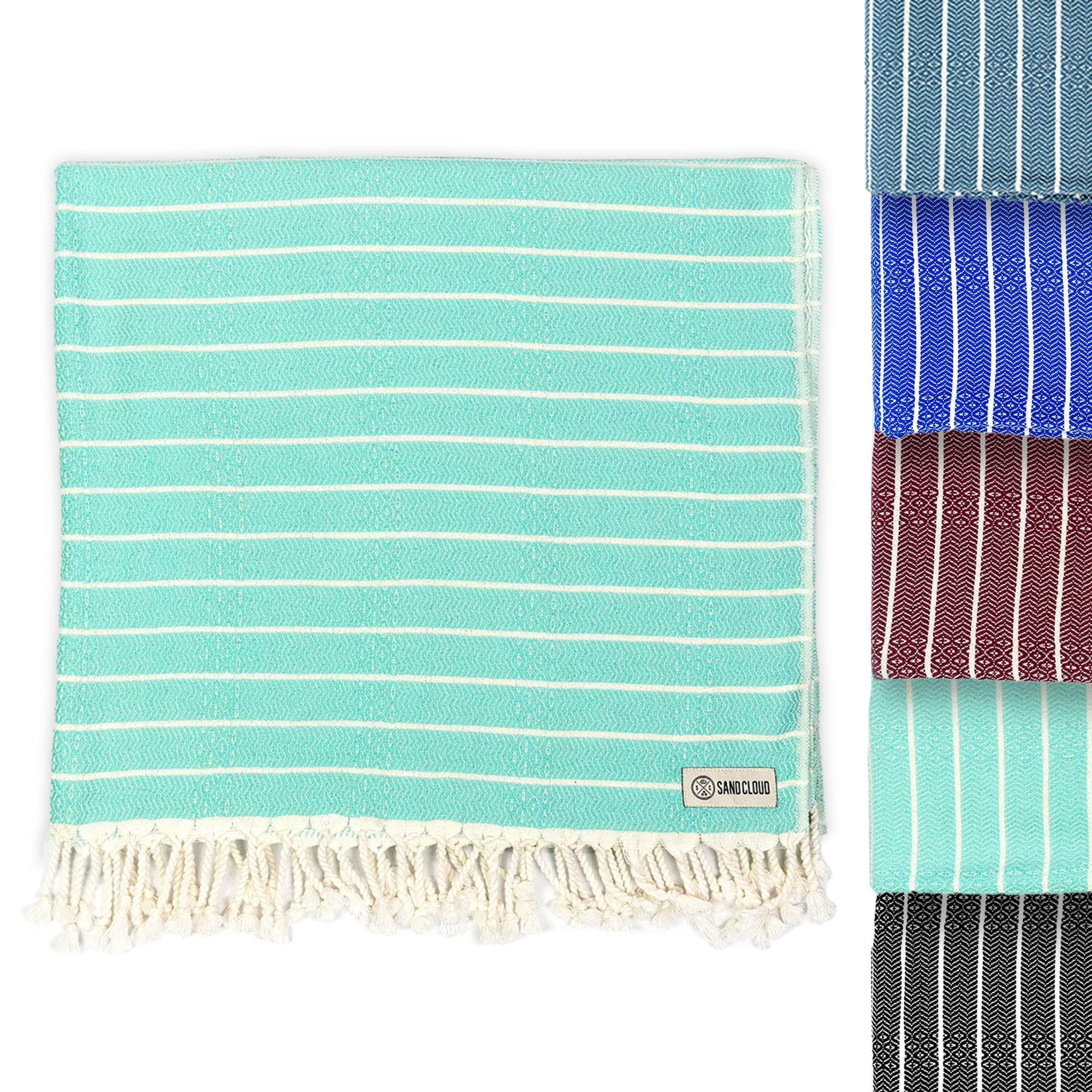 Sand Cloud Large Turkish Beach Towel - Sand Free - Fast Drying -100% Certified Organic Turkish Cotton Yarn - Great for Beach Bath or as a Blanket - As Seen on Shark Tank - Gocek (Mint) 37x69