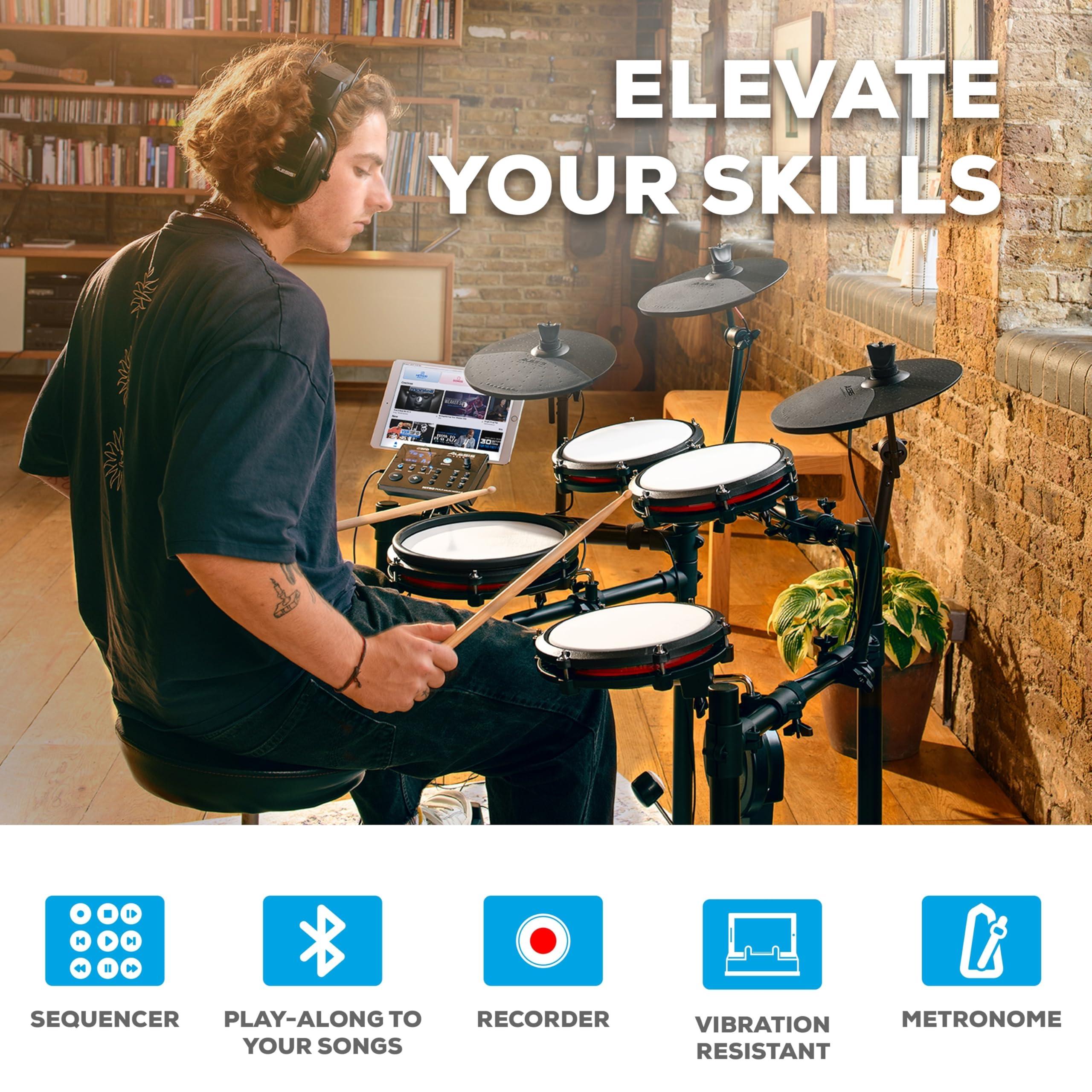 Alesis Nitro Max Kit Electric Drum Set with Quiet Mesh Pads, 10" Dual Zone Snare, Bluetooth, 440+ Authentic Sounds, Drumeo, USB MIDI, Kick Pedal - Image 7