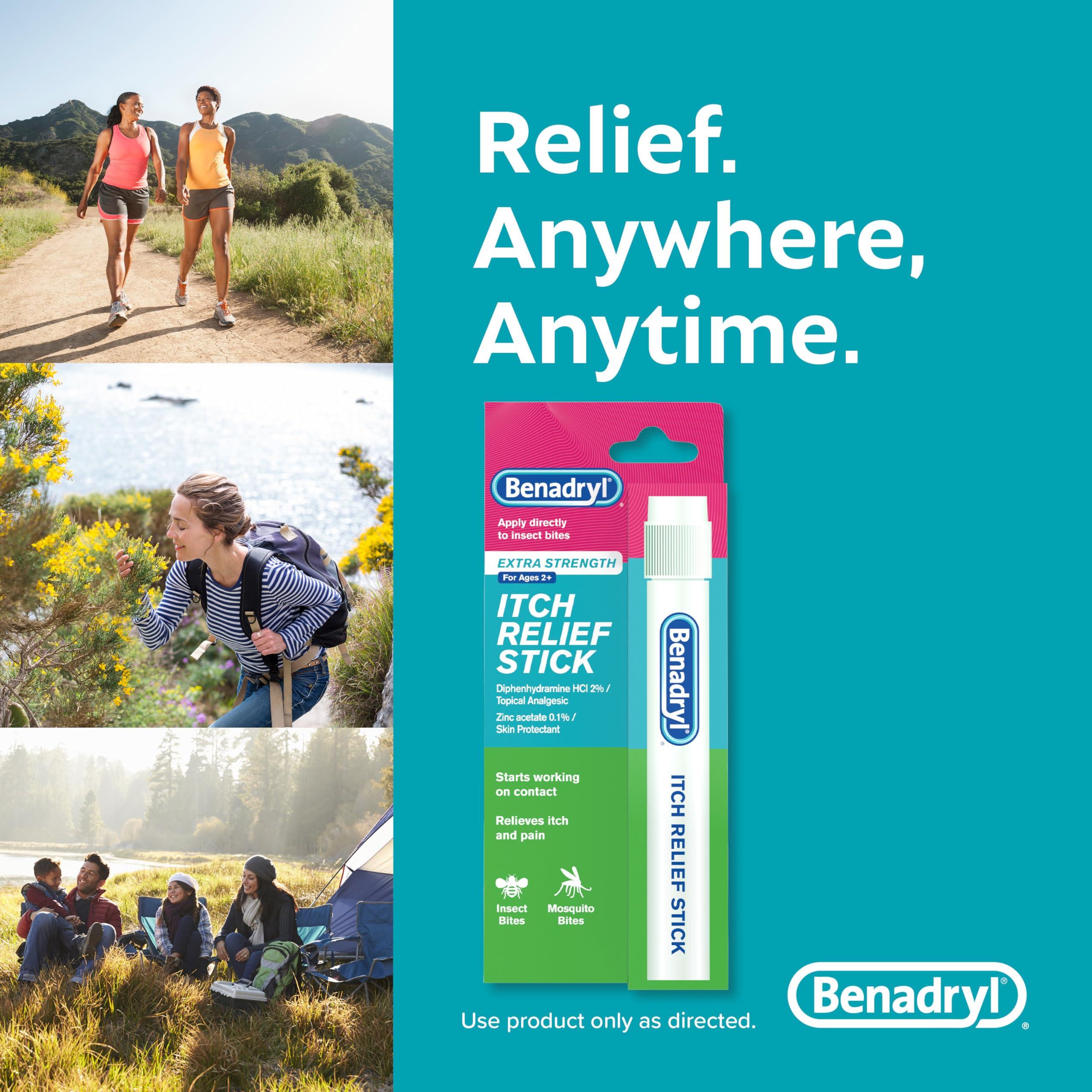 Benadryl Extra Strength Anti-Itch Relief Stick, Bug Bite Itch Relief, Diphenhydramine HCl Topical Analgesic & Zinc Acetate Skin Protectant, Great for Camping Essentials, 0.47 fl oz (Pack of 3) - Image 6