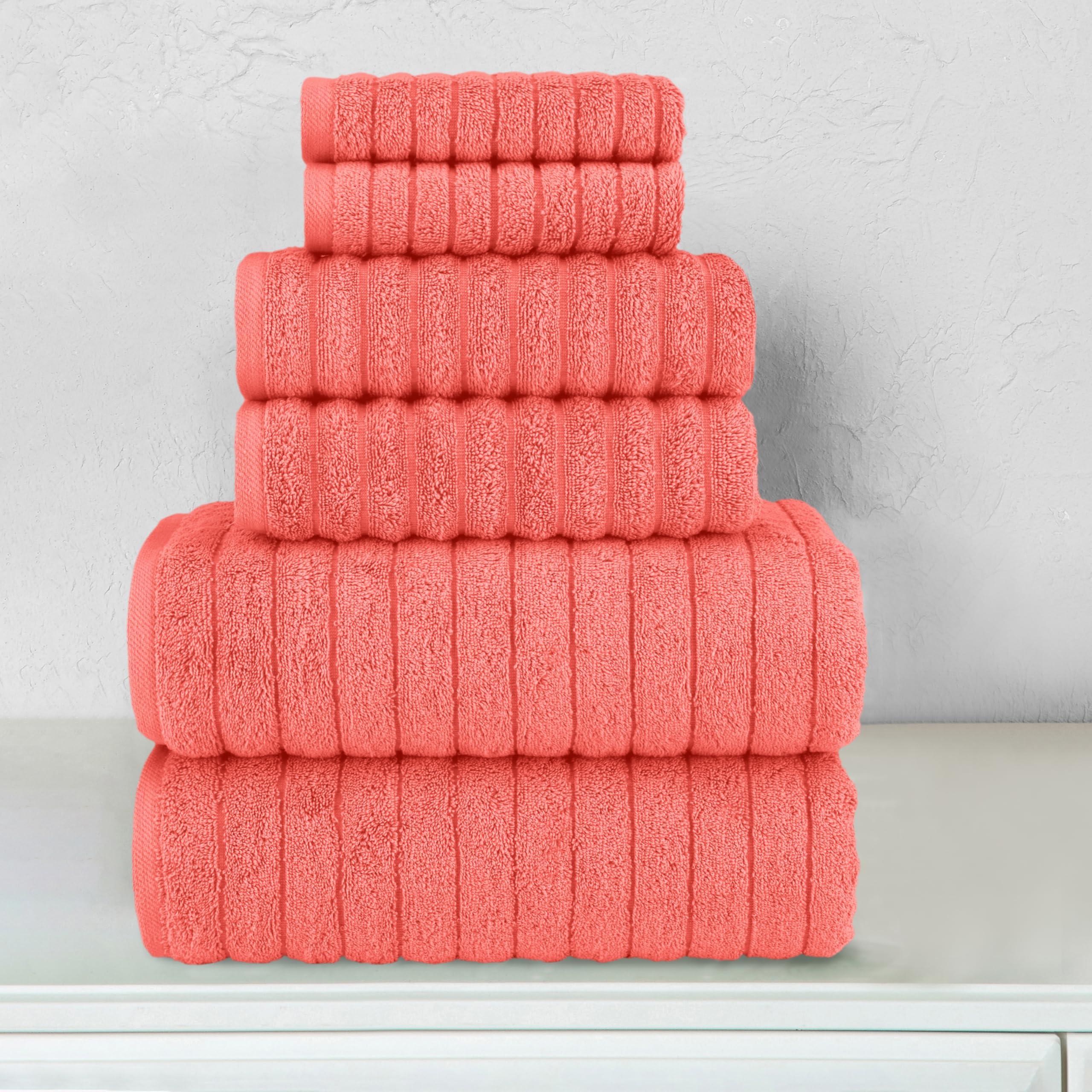 Elegant Comfort 100% Turkish Cotton Corduroy Ribbed Luxury Bath Towels 6-Piece Set, Premium Feel - Quick Dry, Highly Absorbent, Contains 2 Bath Towels, 2 Hand Towels, and 2 Washcloths, Coral - Image 2