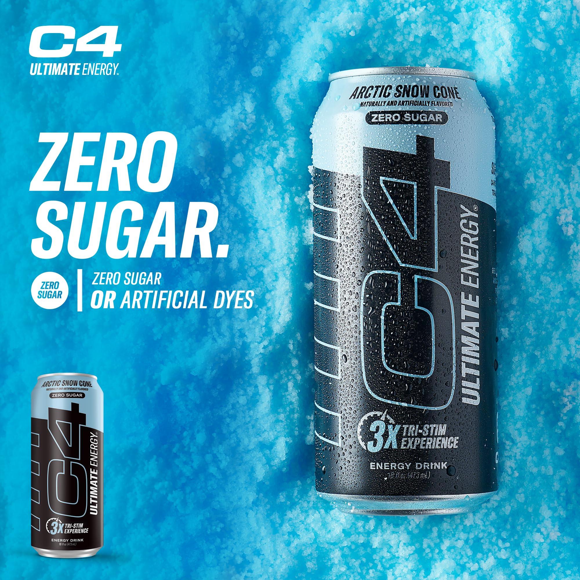 C4 Ultimate Sugar Free Energy Drink 16oz (Pack of 12) | Arctic Snow Cone | Pre Workout Performance Drink with No Artificial Colors or Dyes - Image 5