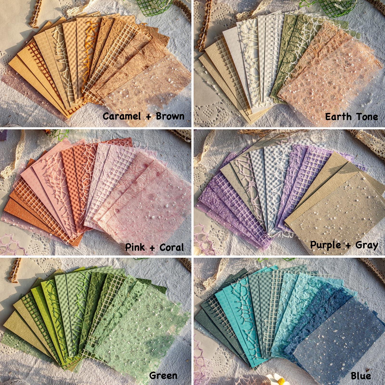 96 Sheets Textured Scrapbook Paper and Mesh Fabric Assorted Set - 6 Pack Mixed Special Paper for Scrapbooking Planner Bullet Junk Journal Supplies Mixed Media Collage Card Embellishments 3.9x5.5 Inch - Image 3