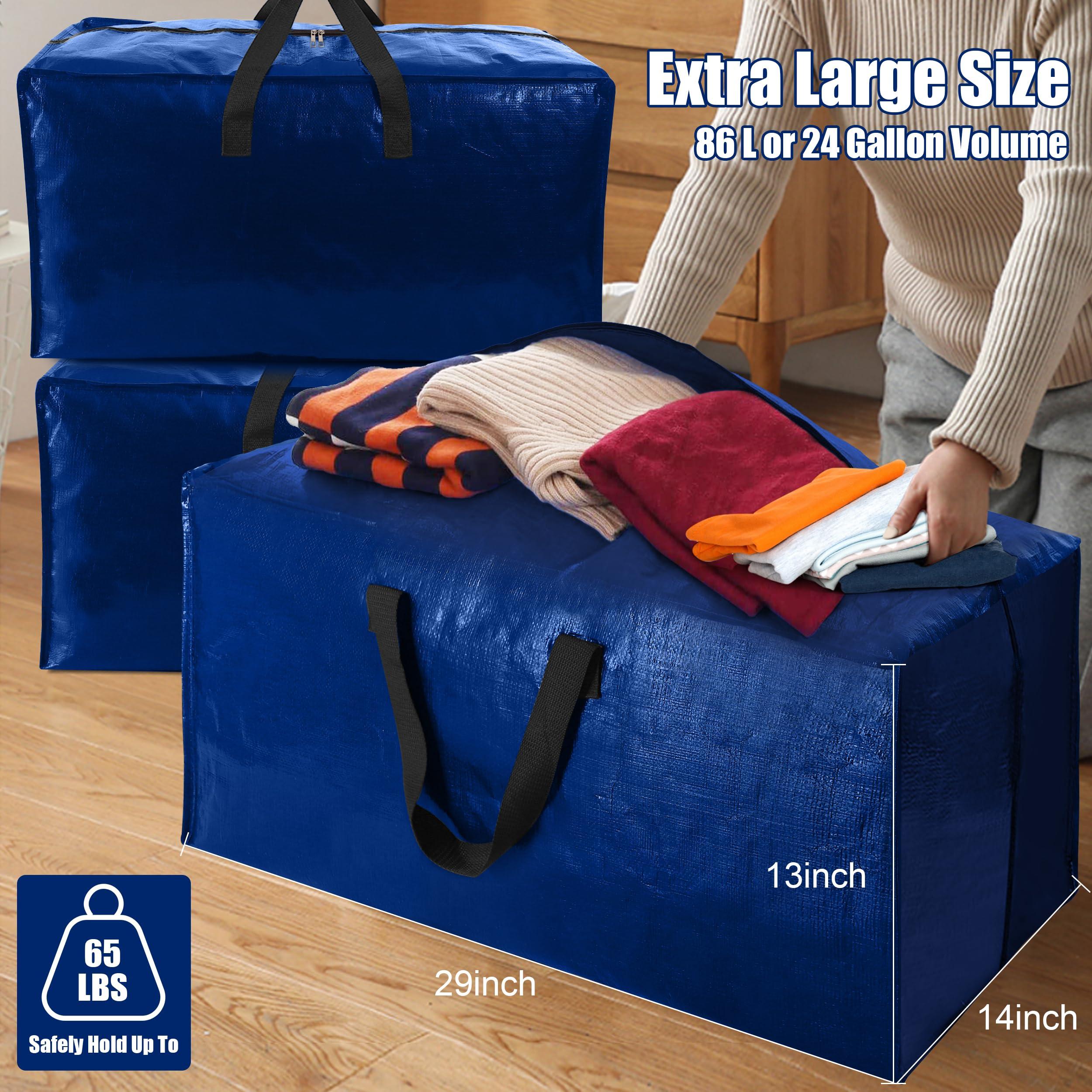 Cosy Family 4 Pack Heavy Duty Extra Large Moving Bags with Backpack Straps - Strong Handles & Zippers, Storage Totes For Space Saving, Fold Flat, Alternative to Moving Box (X-Large-Set of 4, Blue) - Image 2