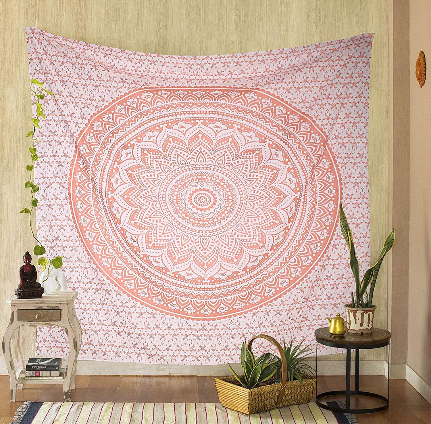 raajsee Rose Gold Ombre Tapestry Wall Hanging Mandala-Bohemian Room Decor-Indian Cotton Throw Hippie Tapestries -Boho Bedding Twin bedspread 52x82 Imches - Image 7
