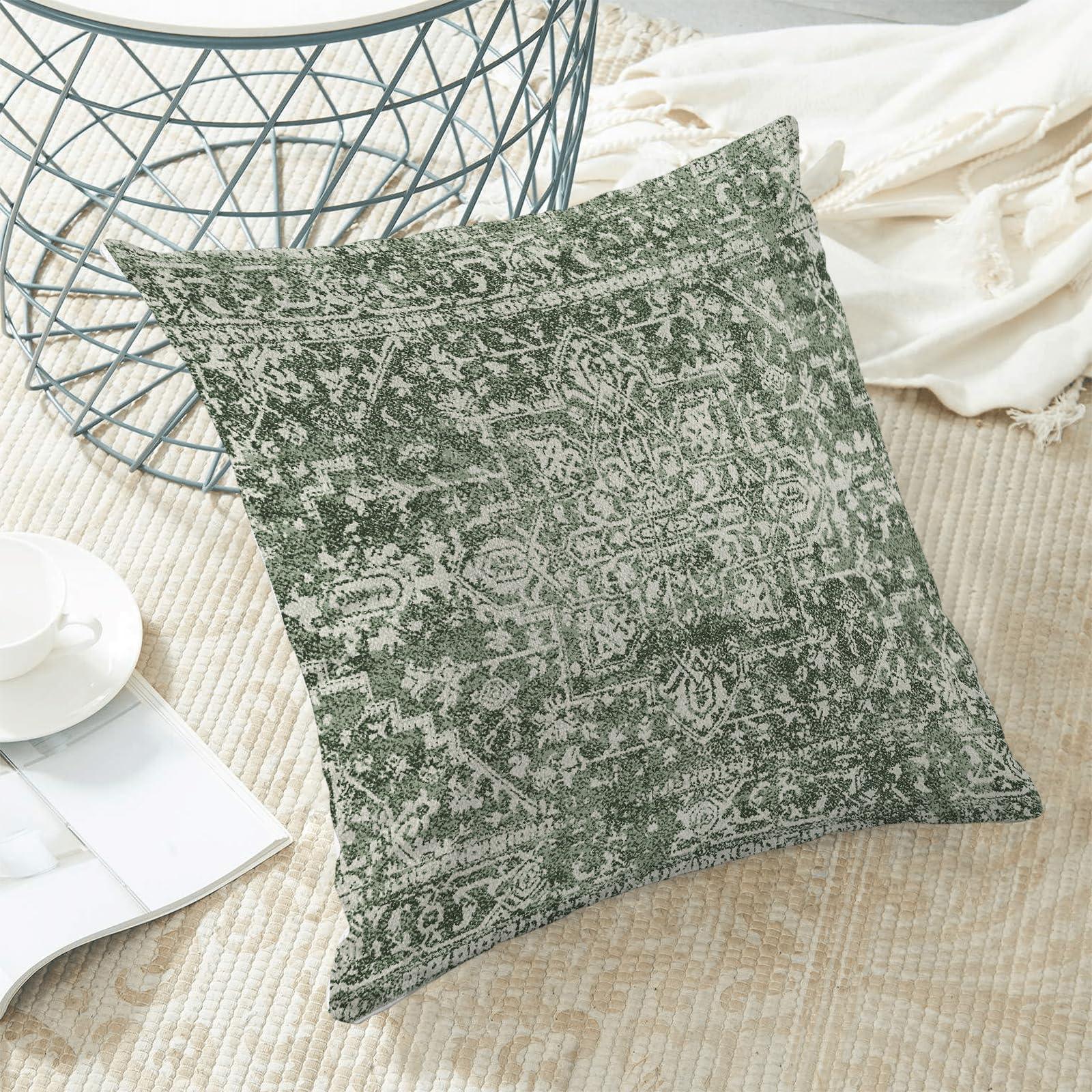 BETGINY Boho Pillow Covers 20x20, Sage Green Cream Ethnic Design Outdoor Decorative Throw Pillows for Couch, Carpet Pattern Decor Cushion Cover 2 Pcs Farmhouse Linen Pillowcase for Bed Car Safa - Image 5