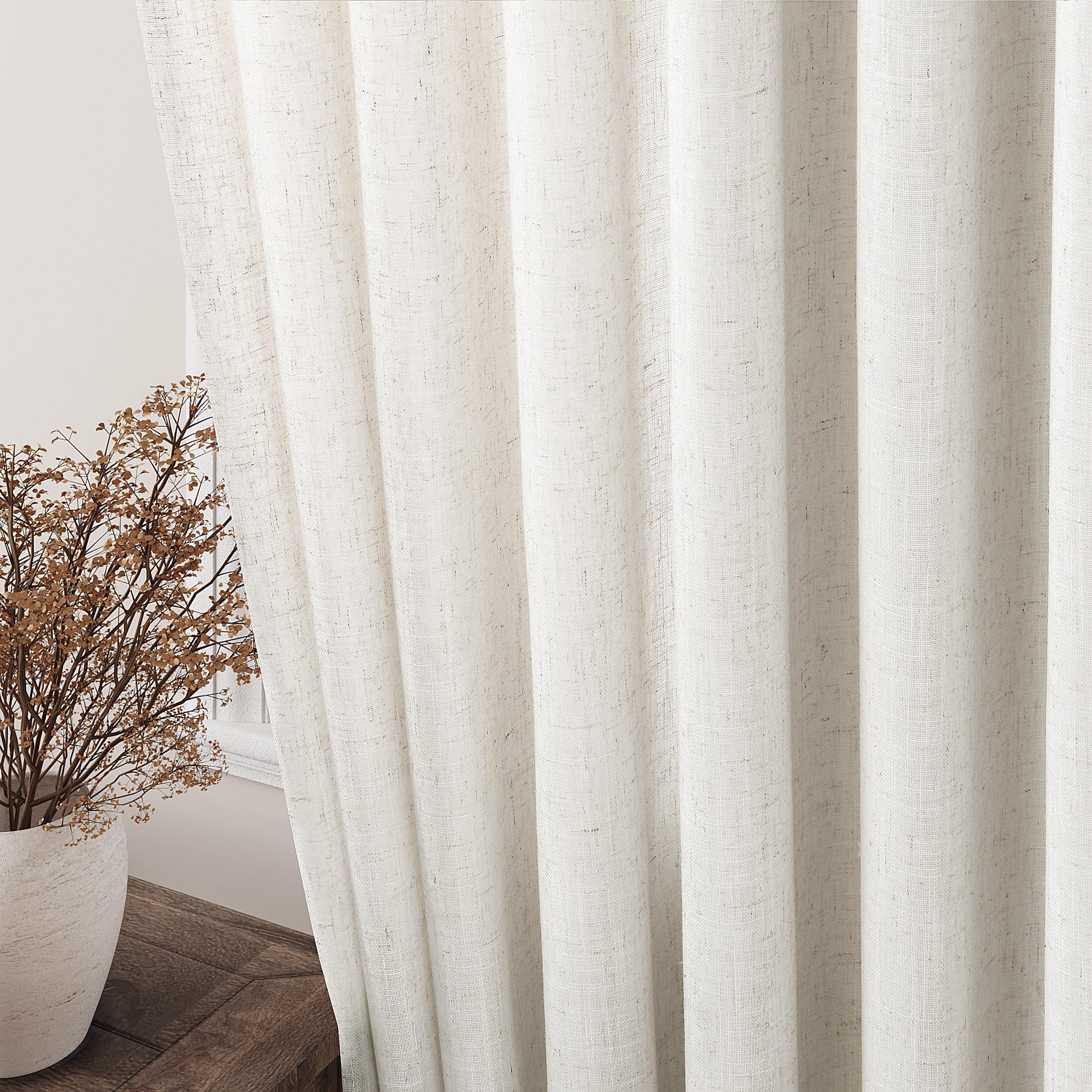 Cream Linen Curtains 102 inches Long 2 Panels Set for Living Room Extra Long Back Tab Curtains Neutral Farmhouse Light Filtering Semi Sheer Linen Drapes Ceiling to Floor for Large Window Ivory - Image 2
