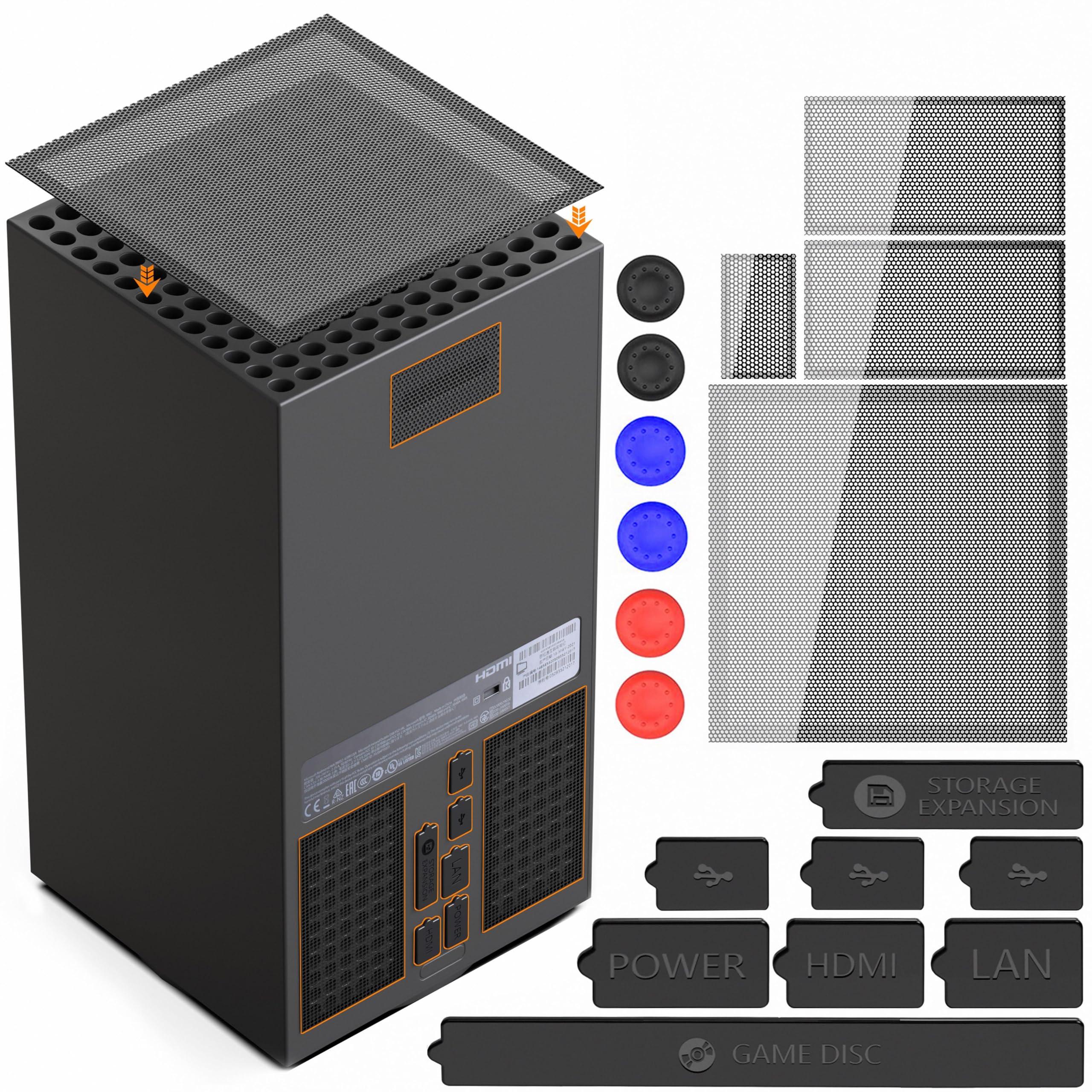 GAMSURFING Dust Filter for Xbox Series X Console- 8 Silicone Plugs and 4 PVC Meshs Set, Anti-Dust Vent Cover Dustproof Case X-Series X Accessories with 6 Thump Grip Caps for Xbox Controllers