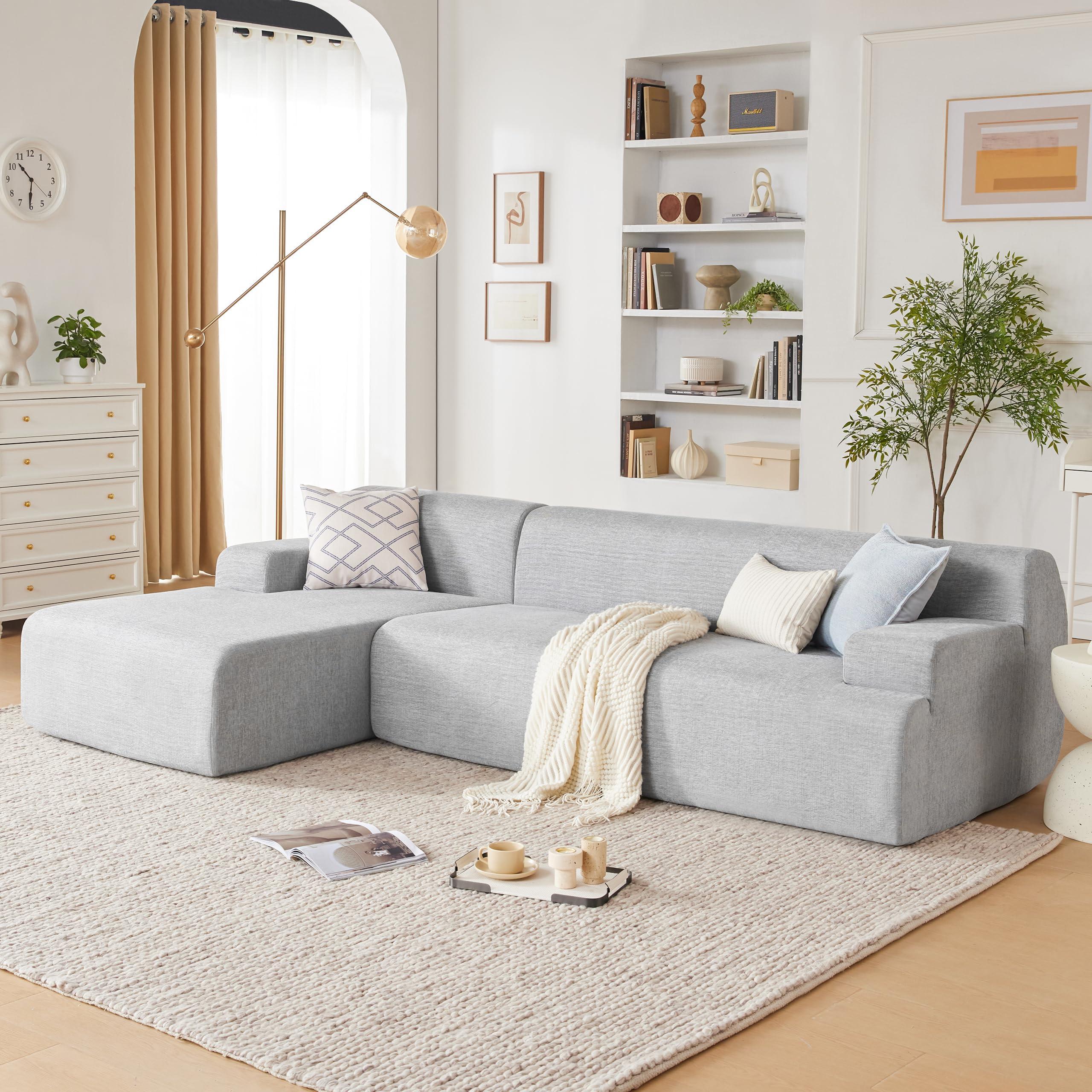 Huatean Home 107” Modular Sectional Sofa, Modern Sofa for Living Room, High Density Sponges Cloud Couch Sectional, L-Shape Couches for Living Room, LightGrey