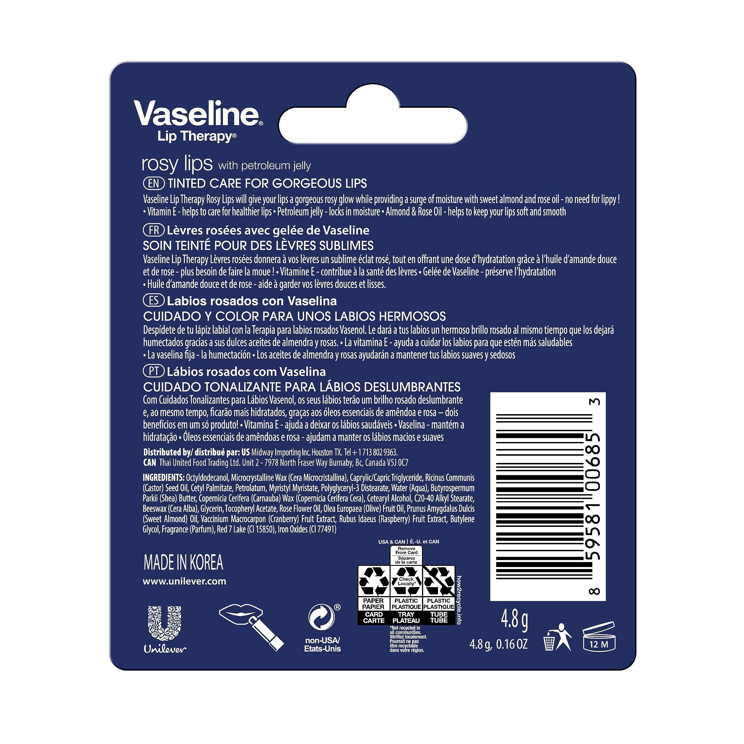 Vaseline Lip Therapy Care Rosy, Fast-Acting Nourishment, Ideal for Chapped, Dry, Cracked, or Damaged Lips, Lip Balm, 4-Pack, 0.16 Oz Each - Image 4