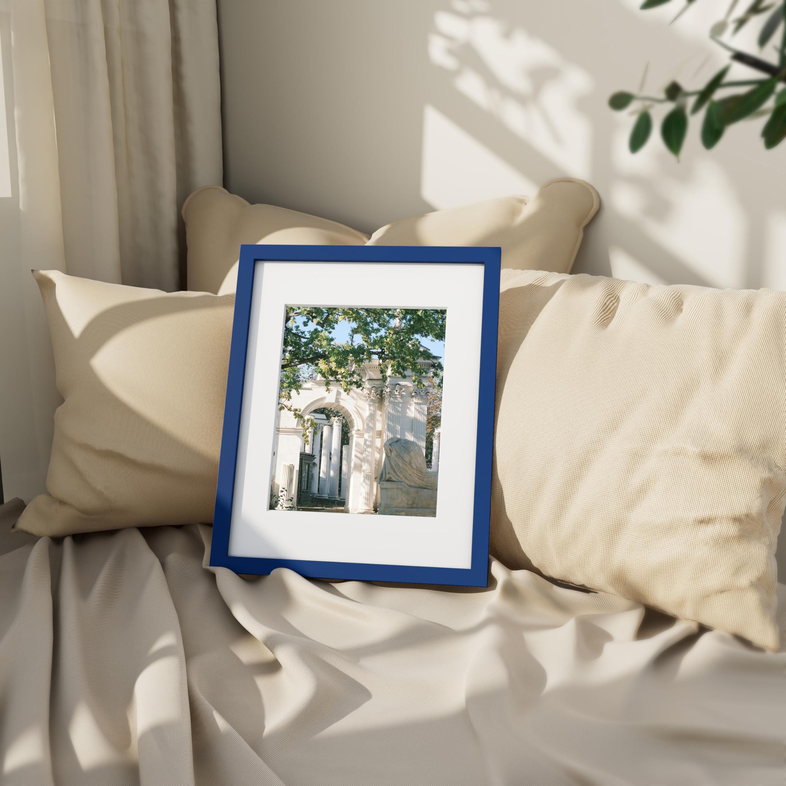 Vittanly 11x14 Picture Frame, Engineered Wood with Shatter Resistant Plexiglass, Display Pictures 8x10 with Mat or 11x14 without Mat, Photo Frame for Wall or Table Top Display, Blue, 1 Pack - Image 2