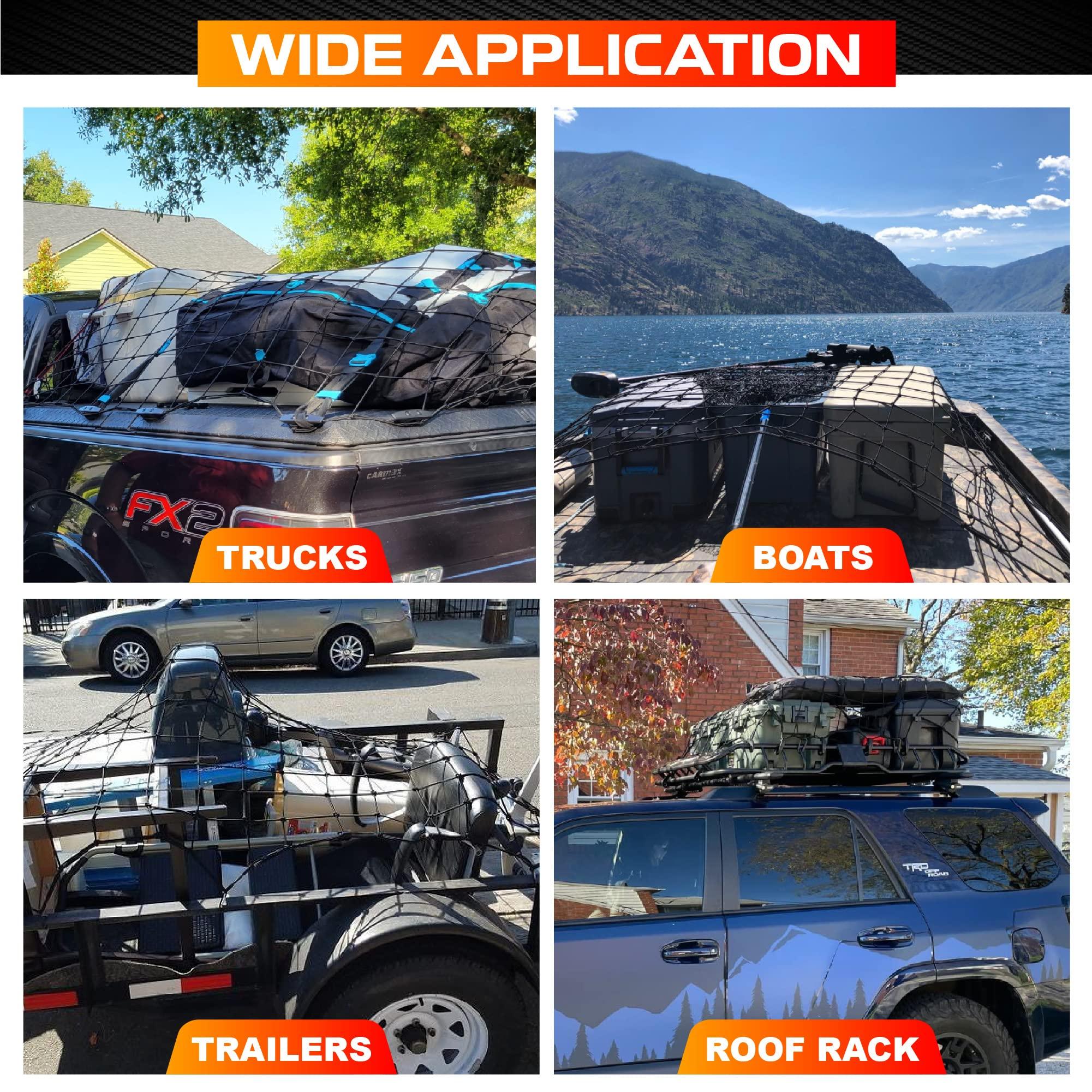 [Premium] 5'x7' Heavy Duty Cargo Net Stretches to 10' x 14', Extra Thick 10mm Cord Bungee Cargo Netting for Pickup Truck Bed, Roof Rack Net & 12 PCS Steel Carabiners - Image 7