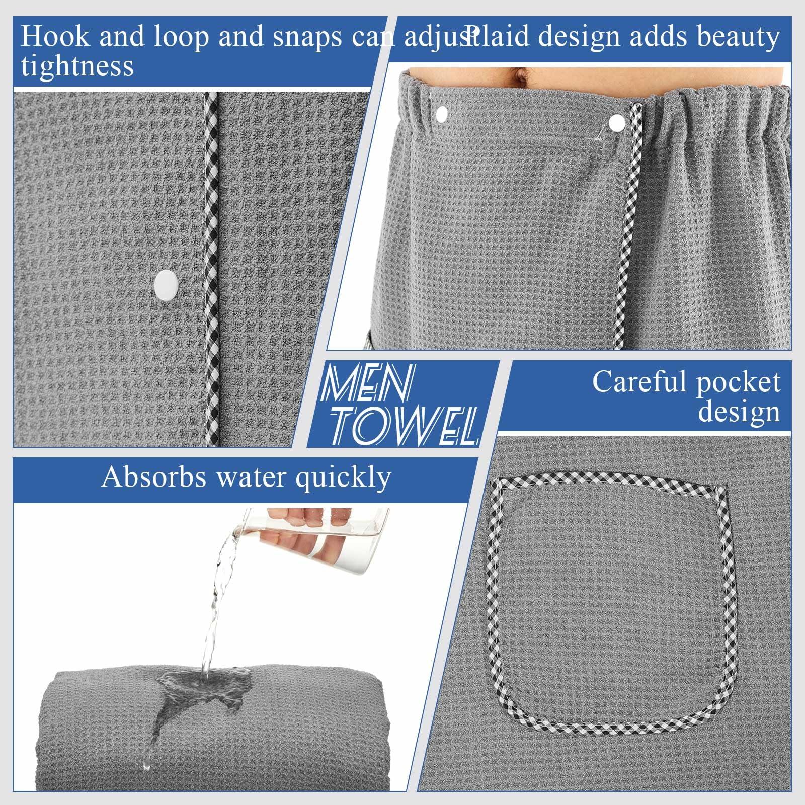 HunnmingRe Sauna Towels for Men Adjustable Quick Drying Bath Towel Wrap for Men Shower After,Gym, Spa, Sauna, 65 x 25 Inches(Grey,Waffle) - Image 3