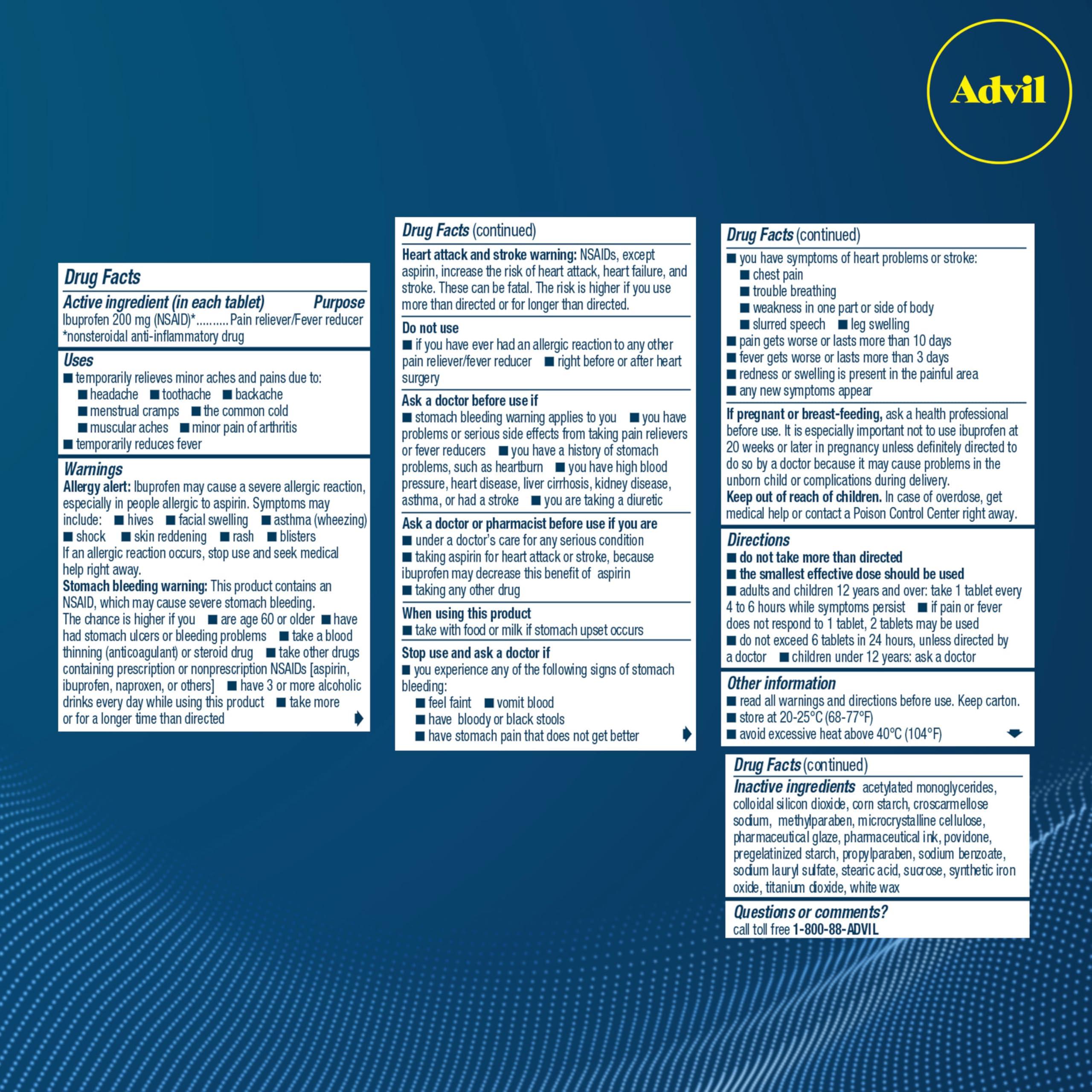 Advil Pain Reliever and Fever Reducer, Pain Relief Medicine with Ibuprofen 200mg for Headache, Backache, Menstrual Pain and Joint Pain Relief - 300 Coated Tablets - Image 8