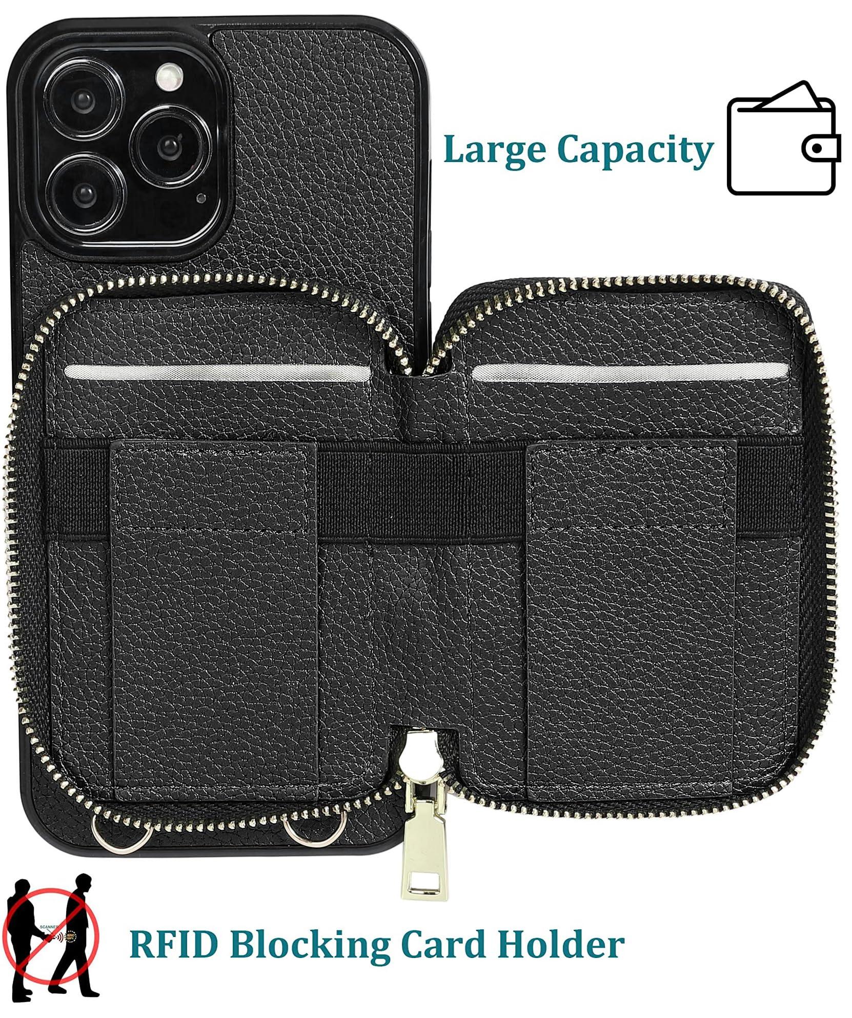 KelaSip for iPhone 16 Crossbody Wallet Case,Zipper Phone Case with RFID Blocking Card Holder Wrist Strap Purse Cover Gift for Women Compatible with iPhone 16 6.1", Black - Image 3