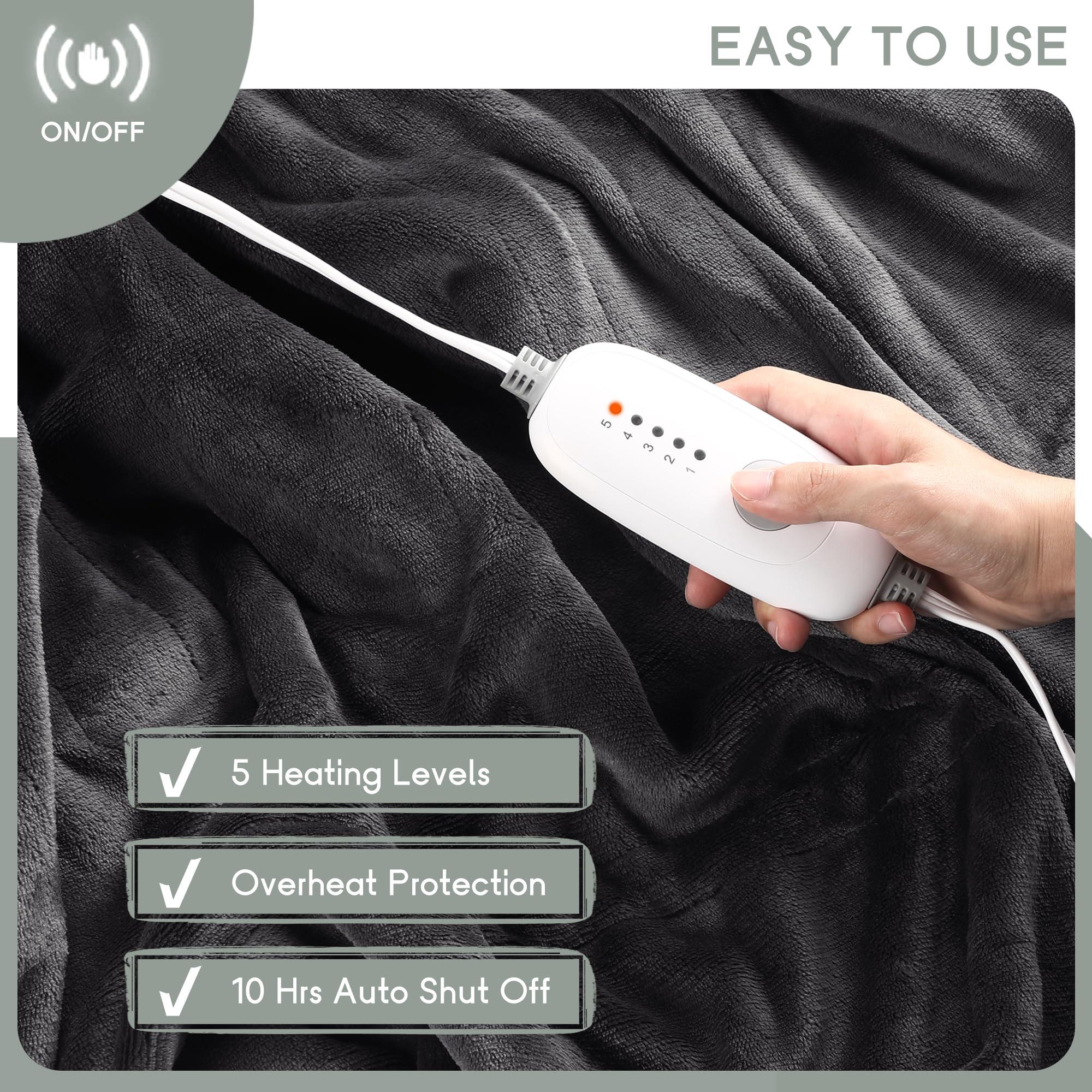 Minervada Heated Blanket Electric Blanket Full Size 72''x84'', Soft Flannel Heating Blanket with 10 Hour Auto Off - 5 Heat Settings - Machine Washable - Dark Grey - Image 7
