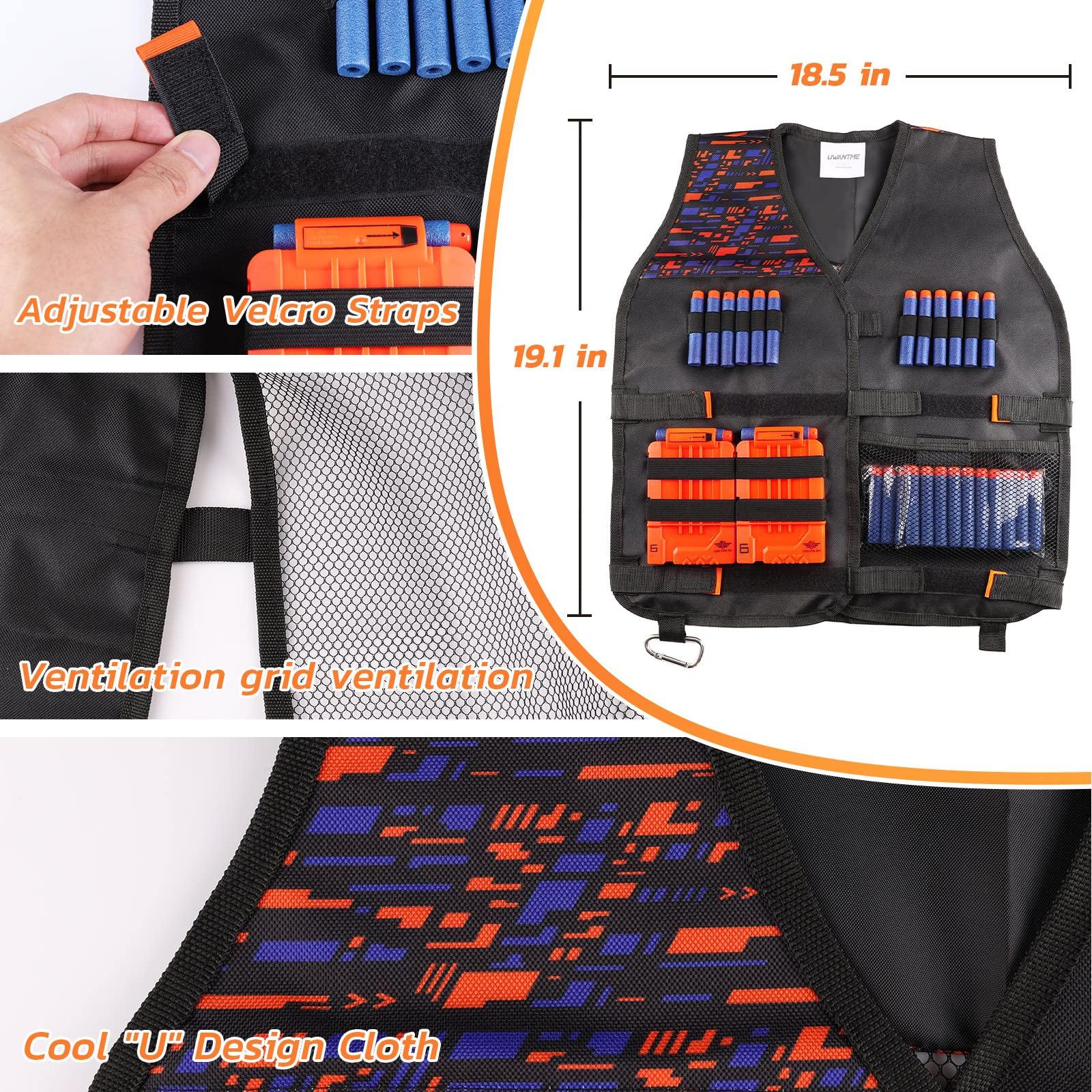 UWANTME Kids Tactical Vest Kit for Nerf Guns Elite Series with Refill Darts,Tactical Mask Wrist Band,Protective Glasses,Toys for 7 8 9 10 12 Year Old, Orange - Image 3