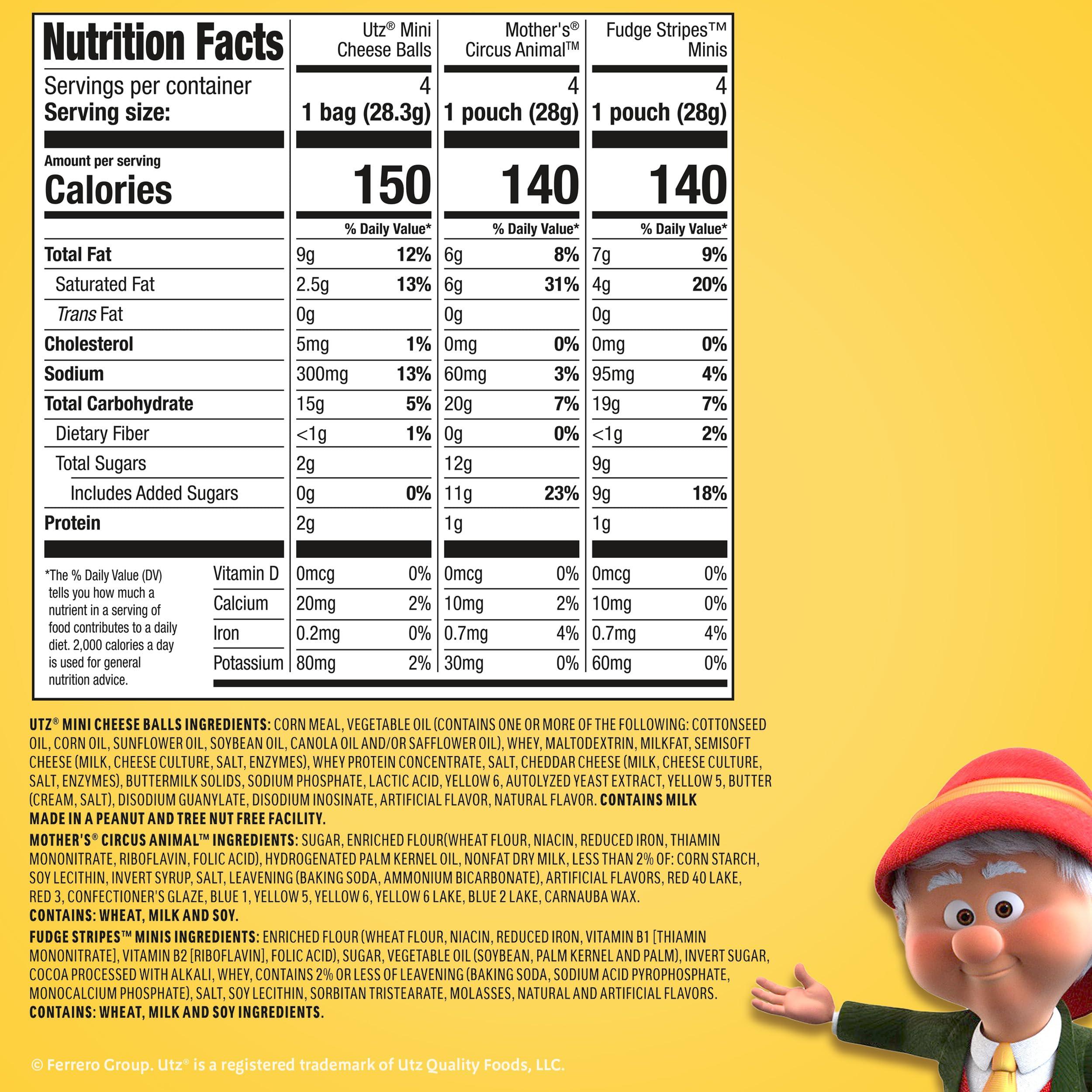 Keebler Sweet & Salty Mix, Keebler Fudge Stripes, Mother's Circus Animals, Utz Mini Cheese Balls, 1 Oz. (Pack of 12) - Image 2
