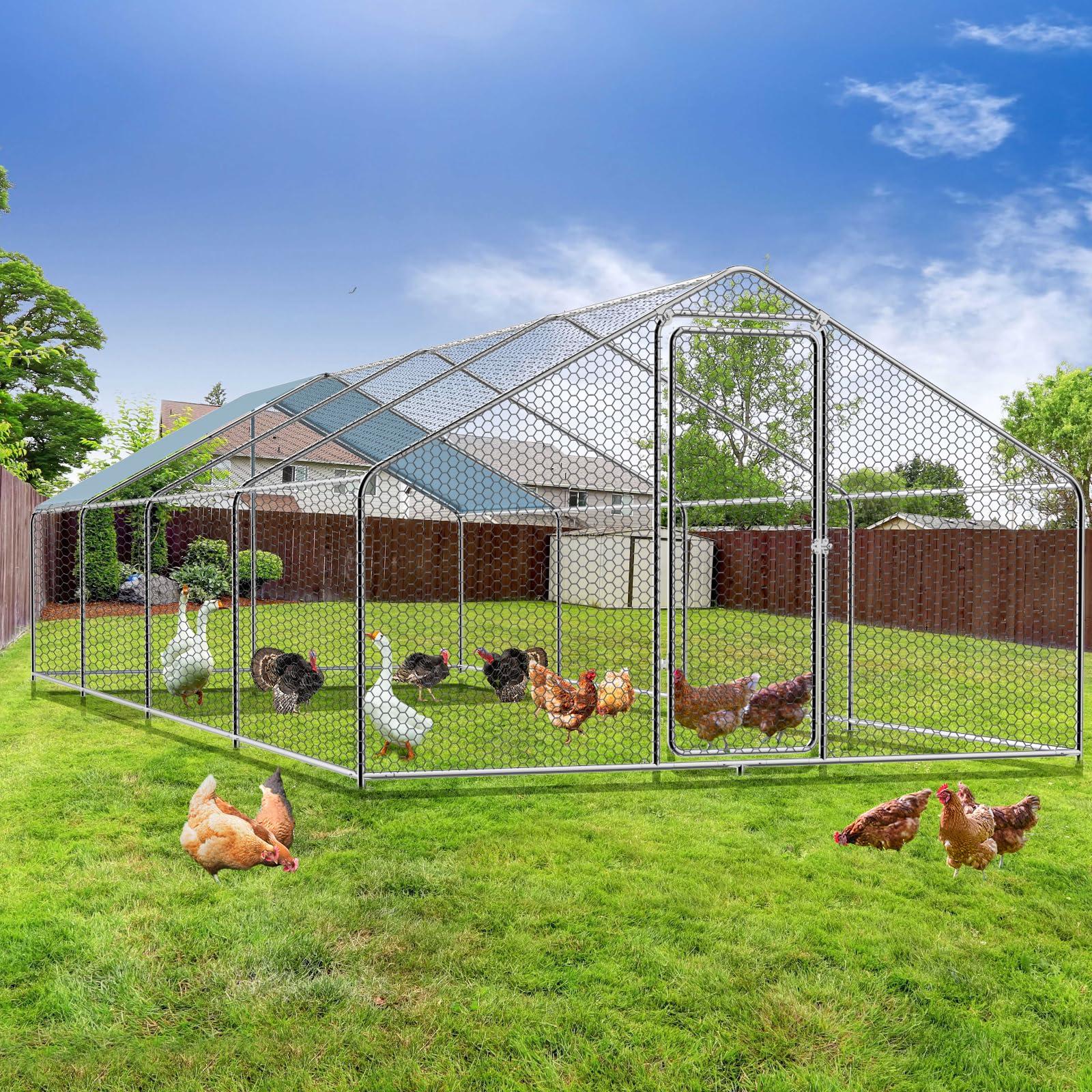 MODCART Metal Chicken Coop 9.8'L x 26'W x 6.4'H Chicken Runs for Yard with Cover Chicken Play Pen Enclosure Duck CoopCage for Outdoor Backyard Farm Rabbit Small Animal Poultry
