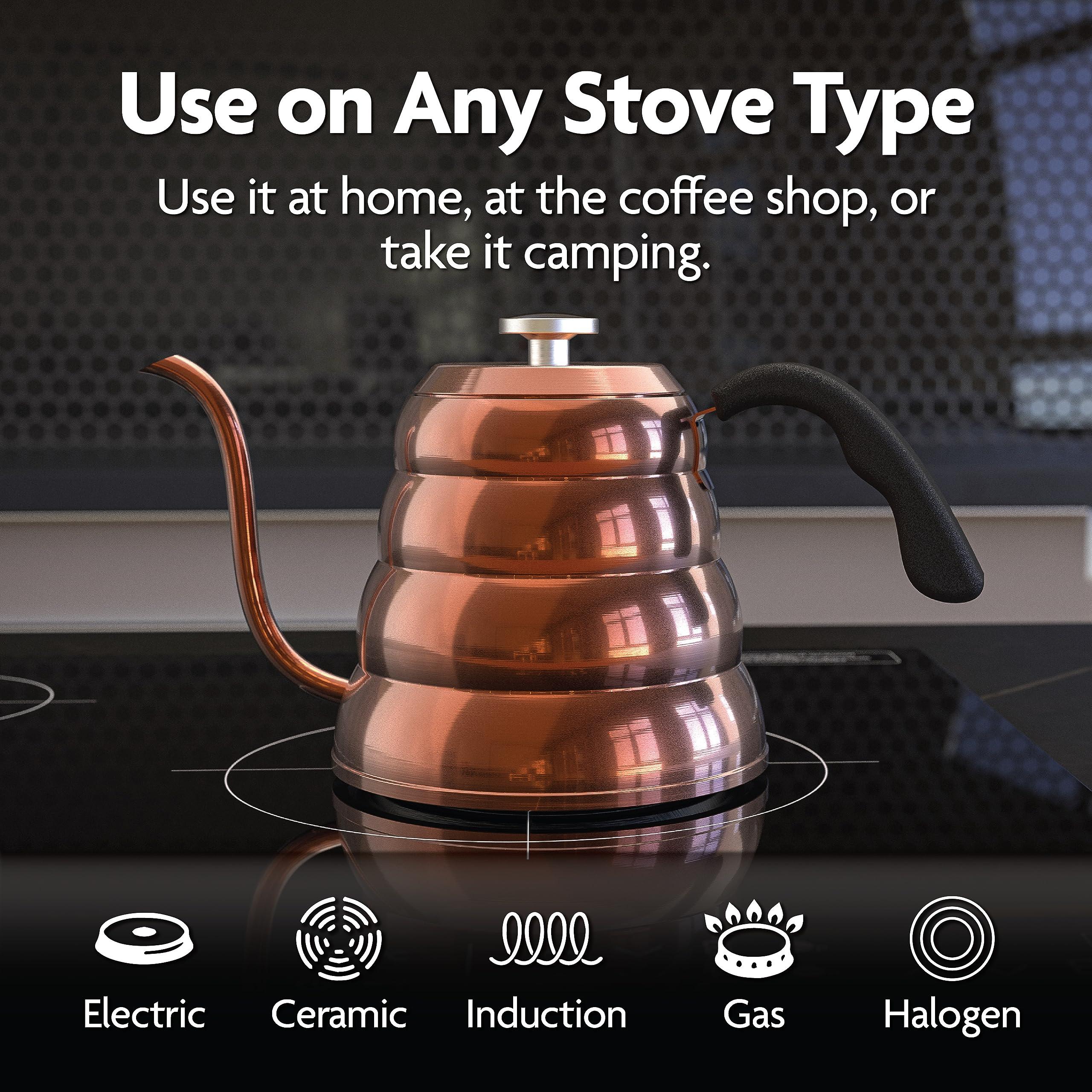 Vianté Gooseneck Stovetop Pour Over Coffee Kettle with Thermometer for Drip Coffee and Tea. Premium Copper Stainless Steel. 40 fl oz. All Coocktops. - Image 7