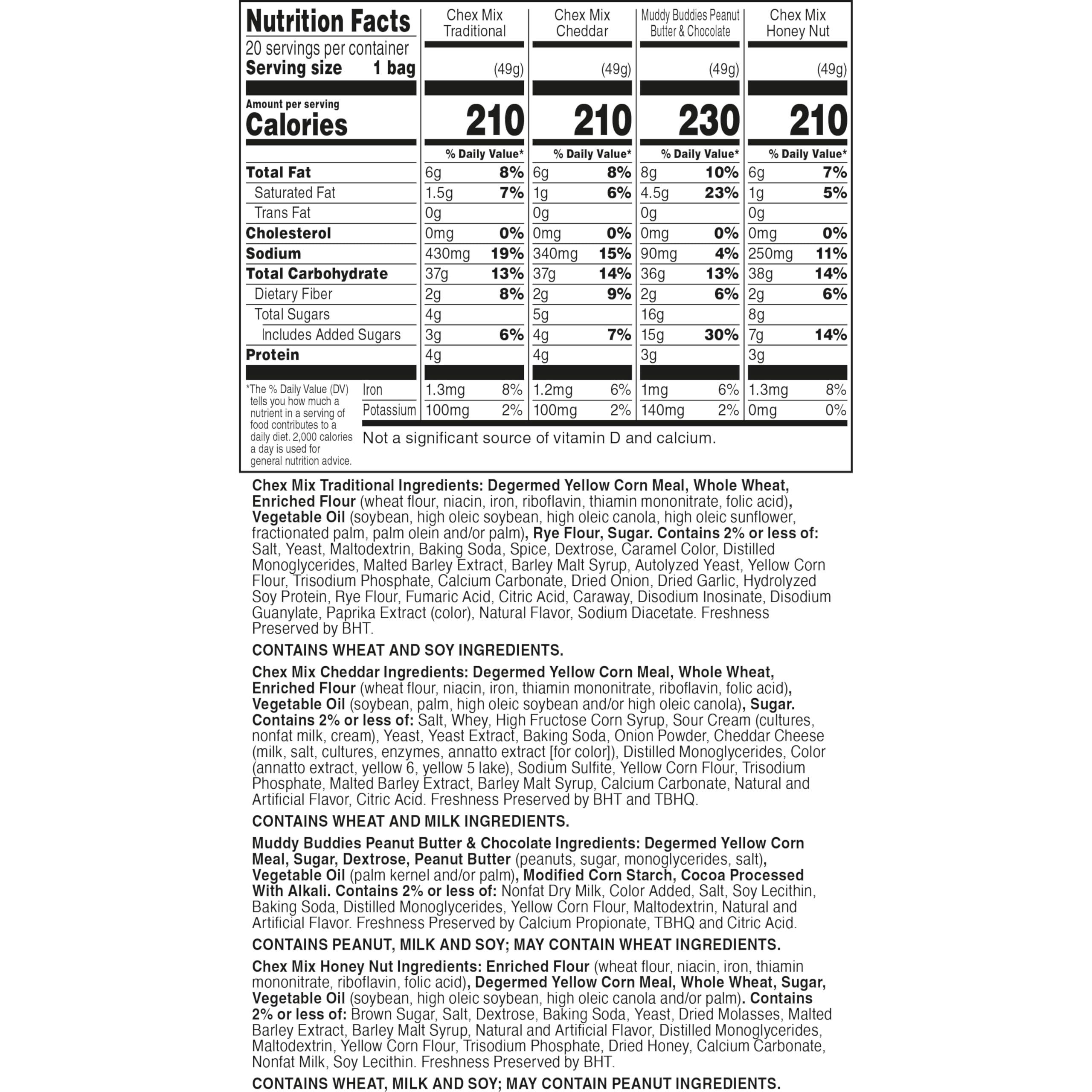 Sweet & Salty Snack Variety Pack, Muddy Buddies Peanut Butter & Chocolate, Chex Mix Traditional, Cheddar & Honey Nut, 35 oz (20 Bags) - Image 2