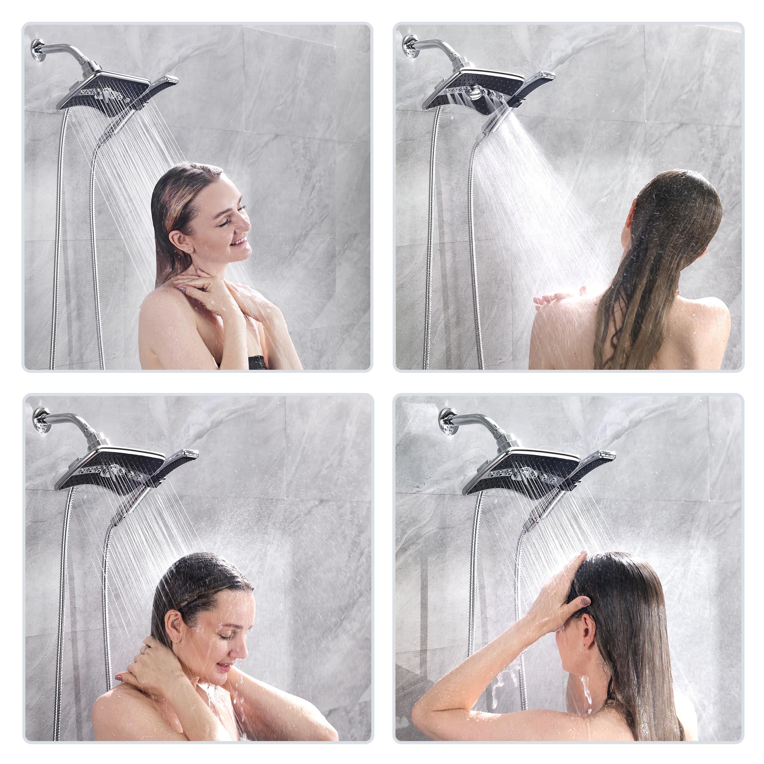 BRIGHT SHOWERS High Pressure Shower Head with Handheld, Dual Showerhead Combo with Black Face, Detachable Hand Held Shower with Rainfall Spray, 60" Stainless Steel Hose, Modern Chrome Finish - Image 3