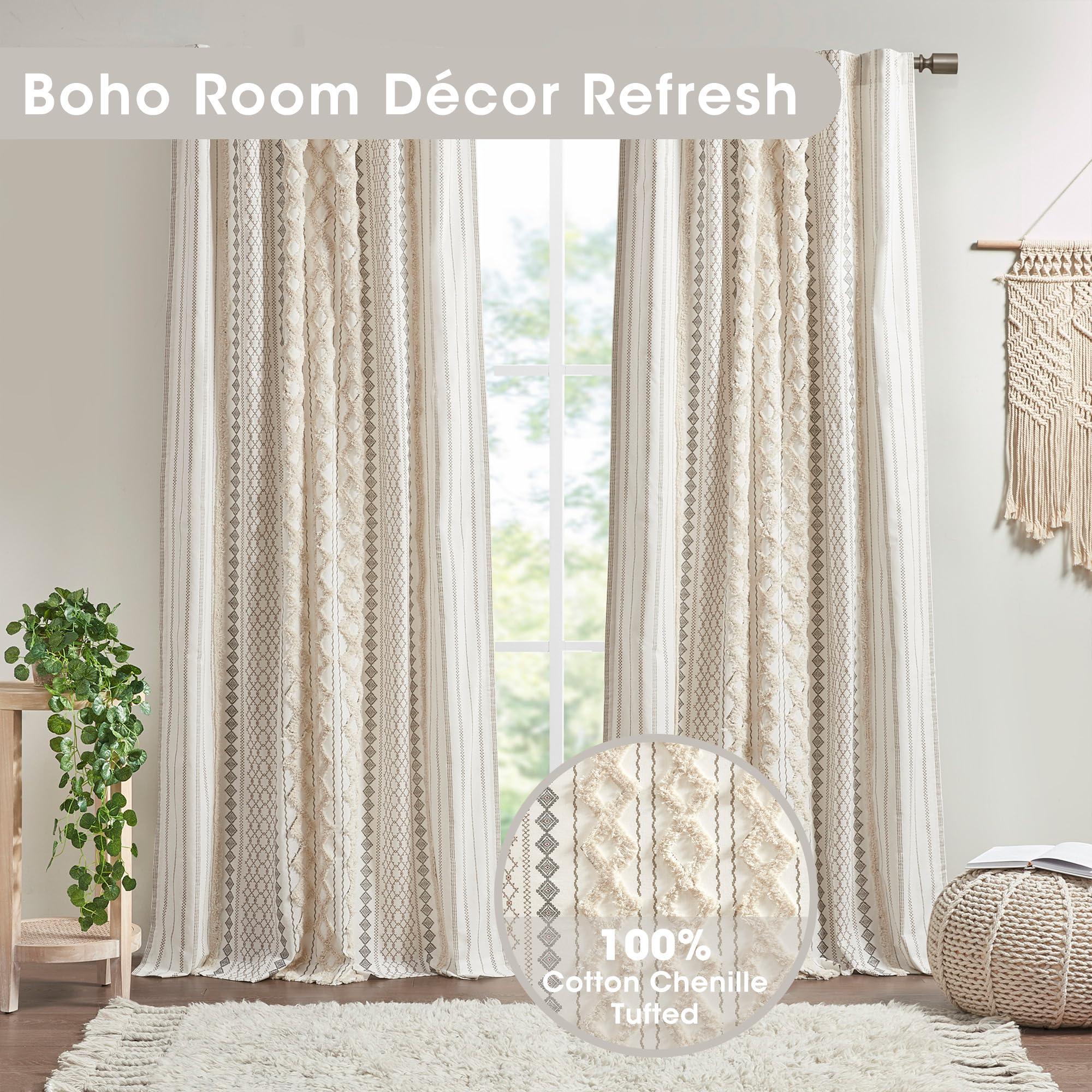 INK+IVY Imani 100% Cotton SINGLE PANEL Curtain Tufted Chenille Stripe Geometric Print Mid-Century Look Rod Pocket Top Drape for Living Room, Privacy Window Treatment for Bedroom, 50" x 84", Ivory - Image 2
