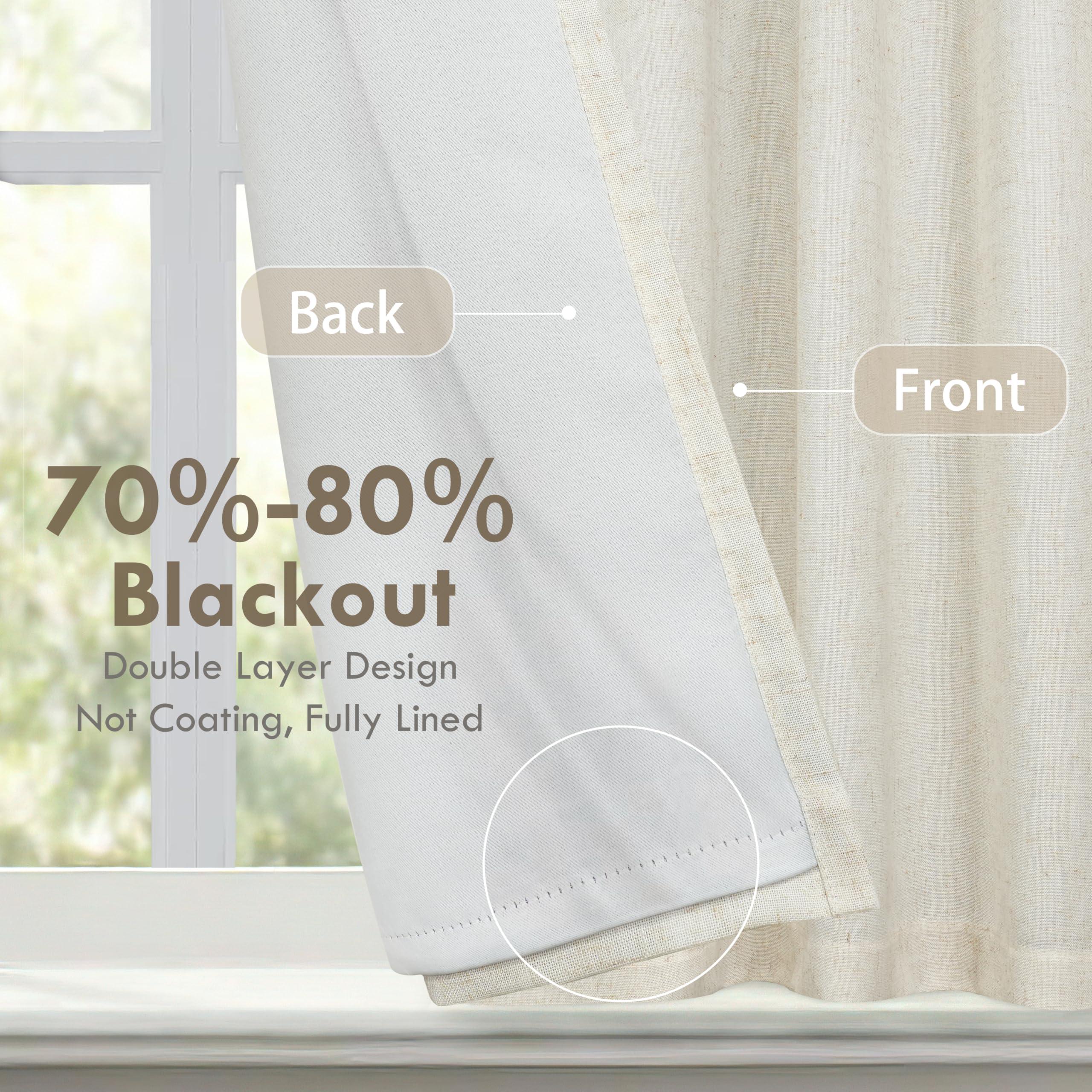 DriftAway Double Layer Linen Blackout Tie Up Curtains Thermal Insulated Fully Lined Balloon Roman Shade Bathroom Window Adjustable Rod Pocket for Small Window 25 Inch by 47 Inch Light Linen - Image 2