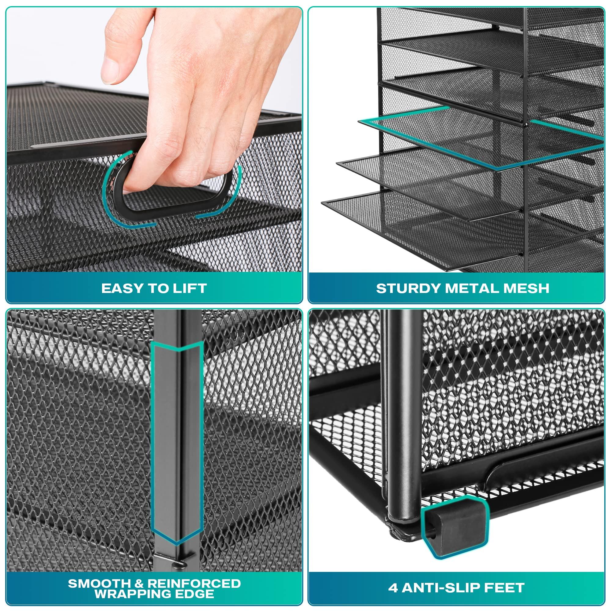 GoldOrcle 8 Tier Paper Letter Tray Organizer with Handles, Mesh Desk File Holder Storage Organization for Office School Desktop - Image 4