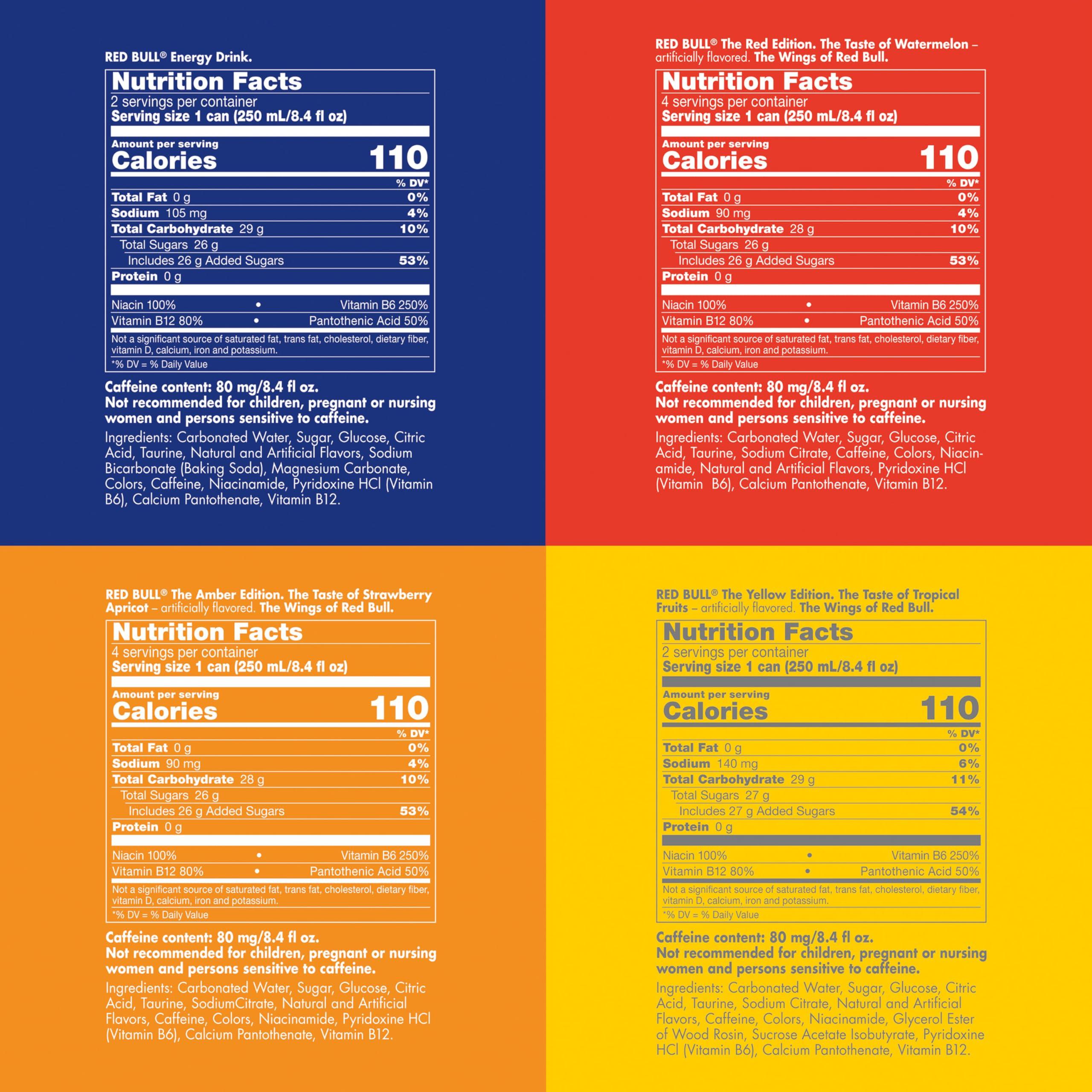 Red Bull Energy Drink Variety Pack, Red, Yellow & Amber, with 80mg Caffeine plus Taurine & B Vitamins, 8.4 Fl Oz, Pack of 24 Cans - Image 3
