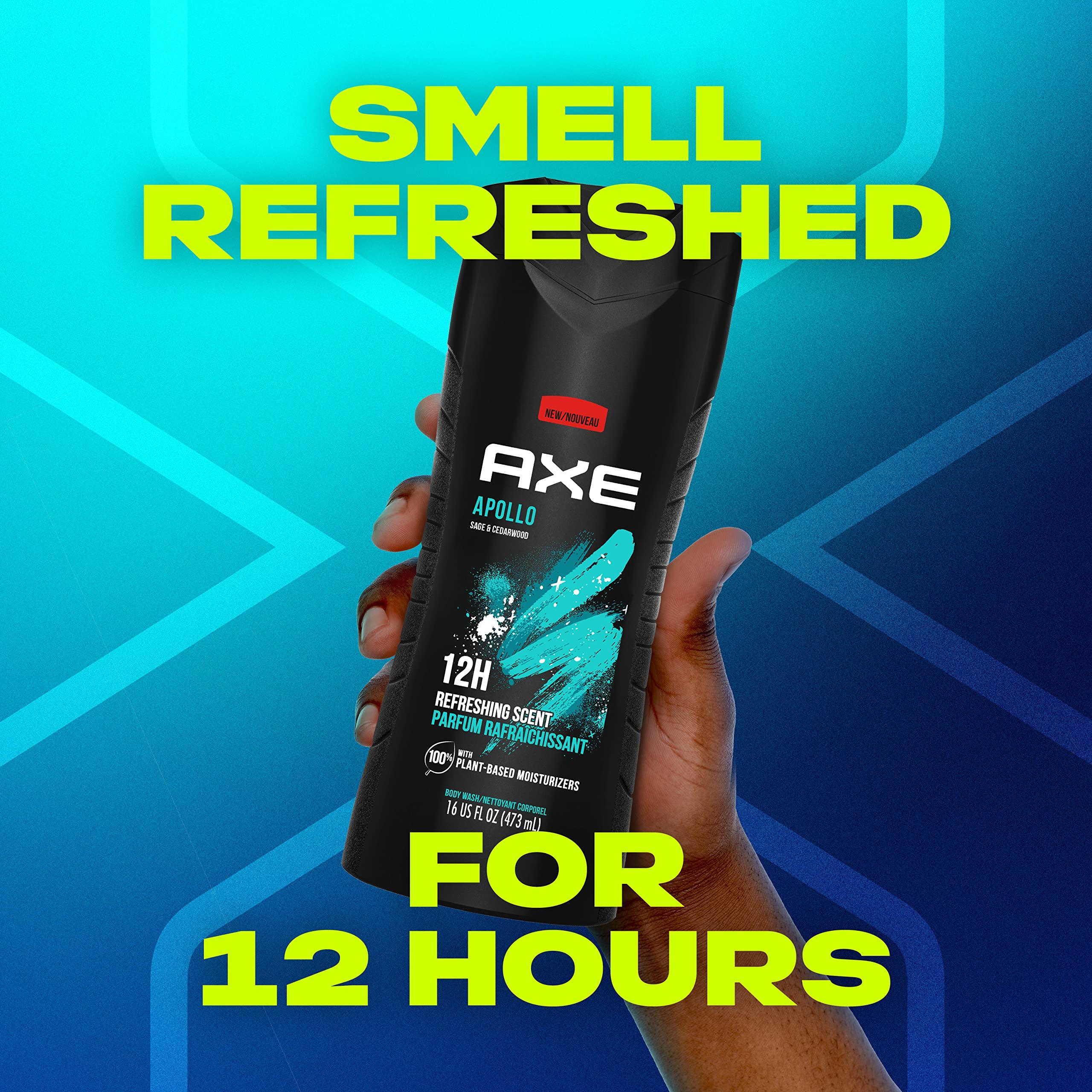 AXE Body Wash Apollo 4 Count for Long Lasting Freshness Sage & Cedarwood Men's Body Wash with Odor-Busting Prebiotics 16 oz - Image 5