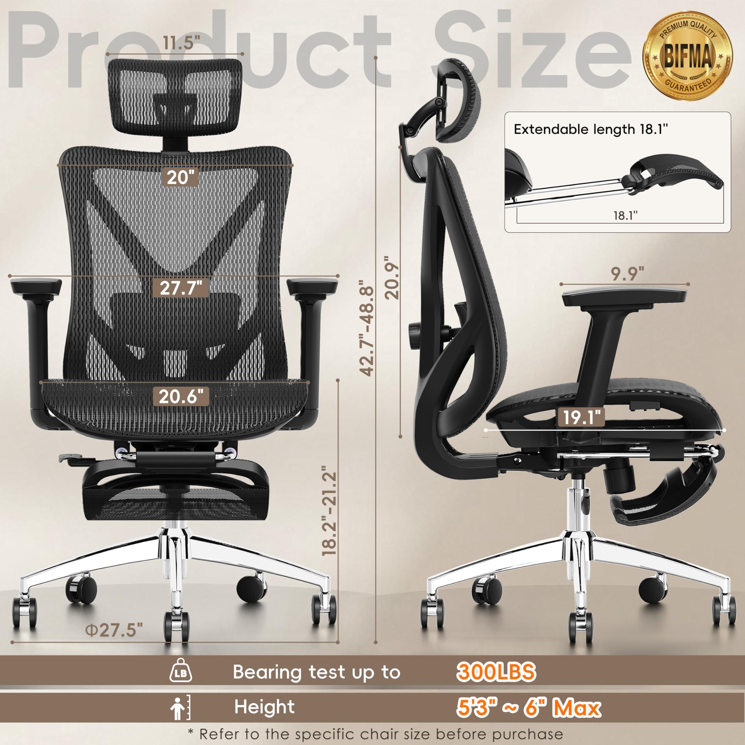 GABRYLLY Ergonomic Office Chair with Adjustable Lumbar Support, 3D Armrests & Headrest, 135° Reclining Chair with Footrest & Large Steel Base,300LBS Swivel Desk Chair(GYMN01) - Image 2