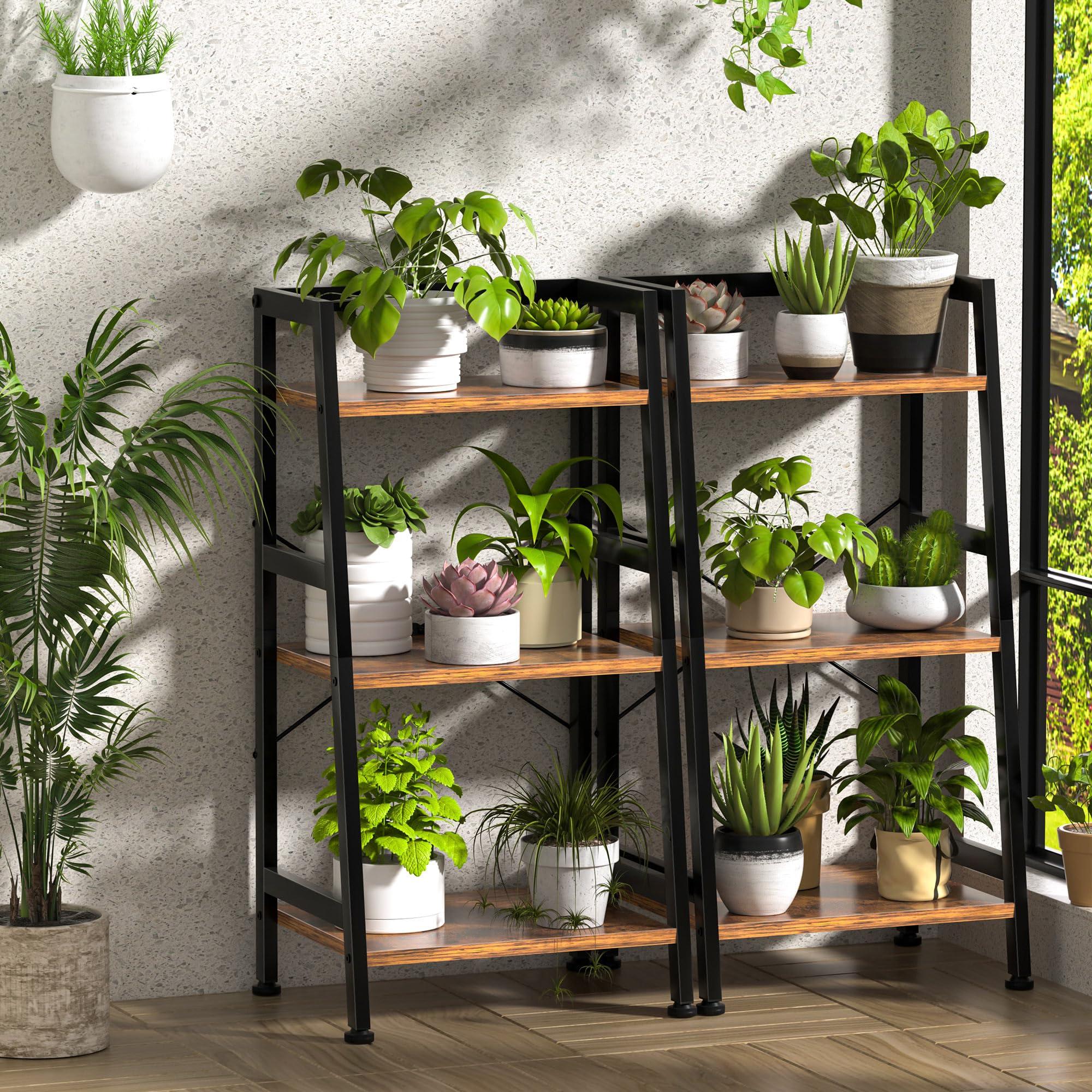3-Tier Bookshelf, Ladder Shelf, Industrial Bookcase with Steel Frame, Metal Small Bookcase, Stand up Shelves for Living Room, Home Office, Kitchen, Bedroom, Industrial Style（Rustic Brown & Black） - Image 9