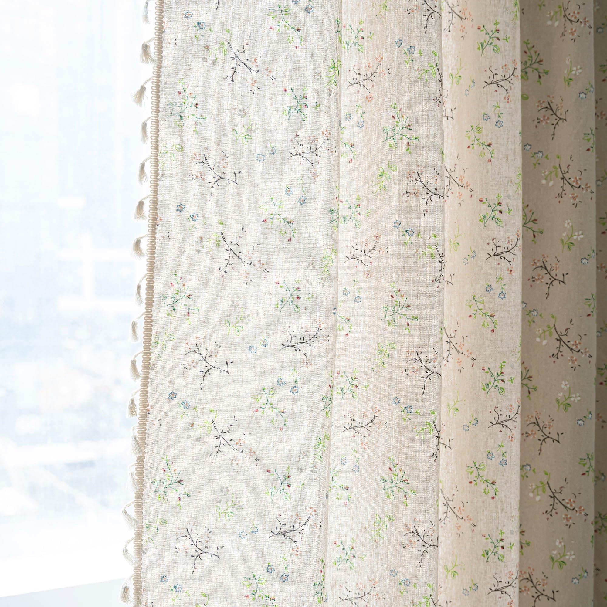 ENJOYBRIDAL Floral Bedroom Curtains 84 Inch Length 2 Panels Set Farmhouse Semi Sheer Living Room Drapes Cotton Linen Blend Bohemian Window Curtain Panels with Tassel Beige Rod Pocket Drapes - Image 7
