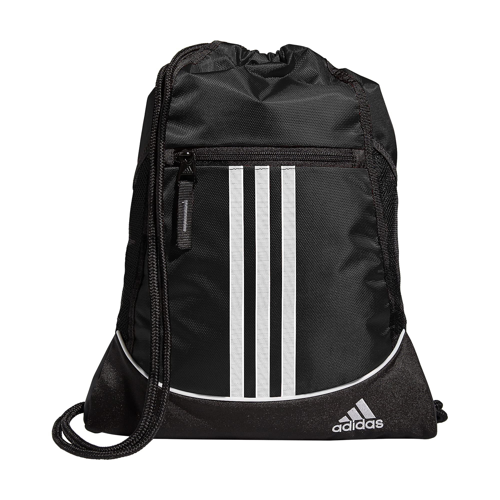 adidas Alliance Sackpack, Drawstring, Lightweight Small Gym Bag for Women, Soccer Backpack, Black, One Size