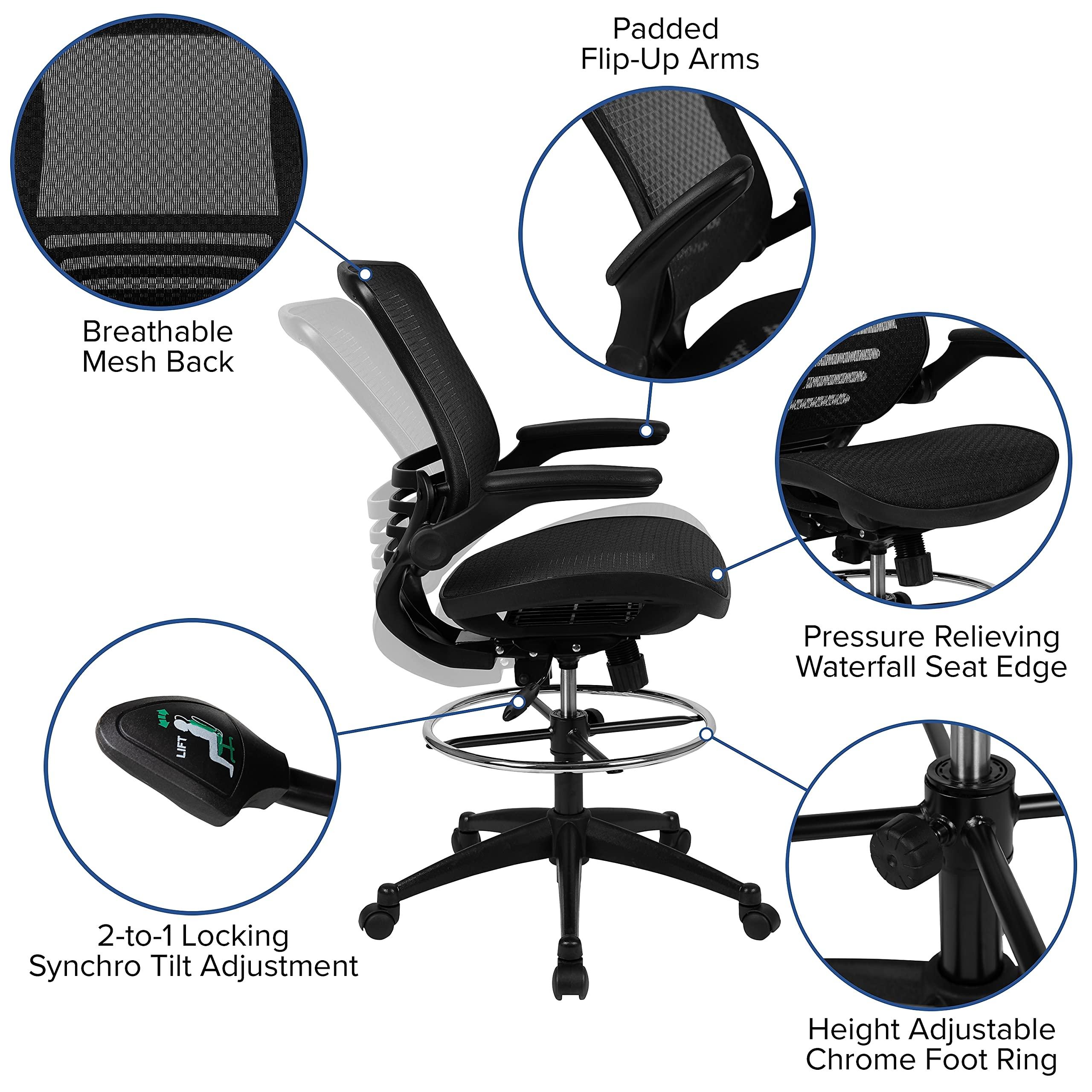 Flash Furniture Waylon Mid-Back Swivel Office Chair with Adjustable Foot Ring and Seat Height, Ergonomic Executive Chair with Armrests, Black - Image 4