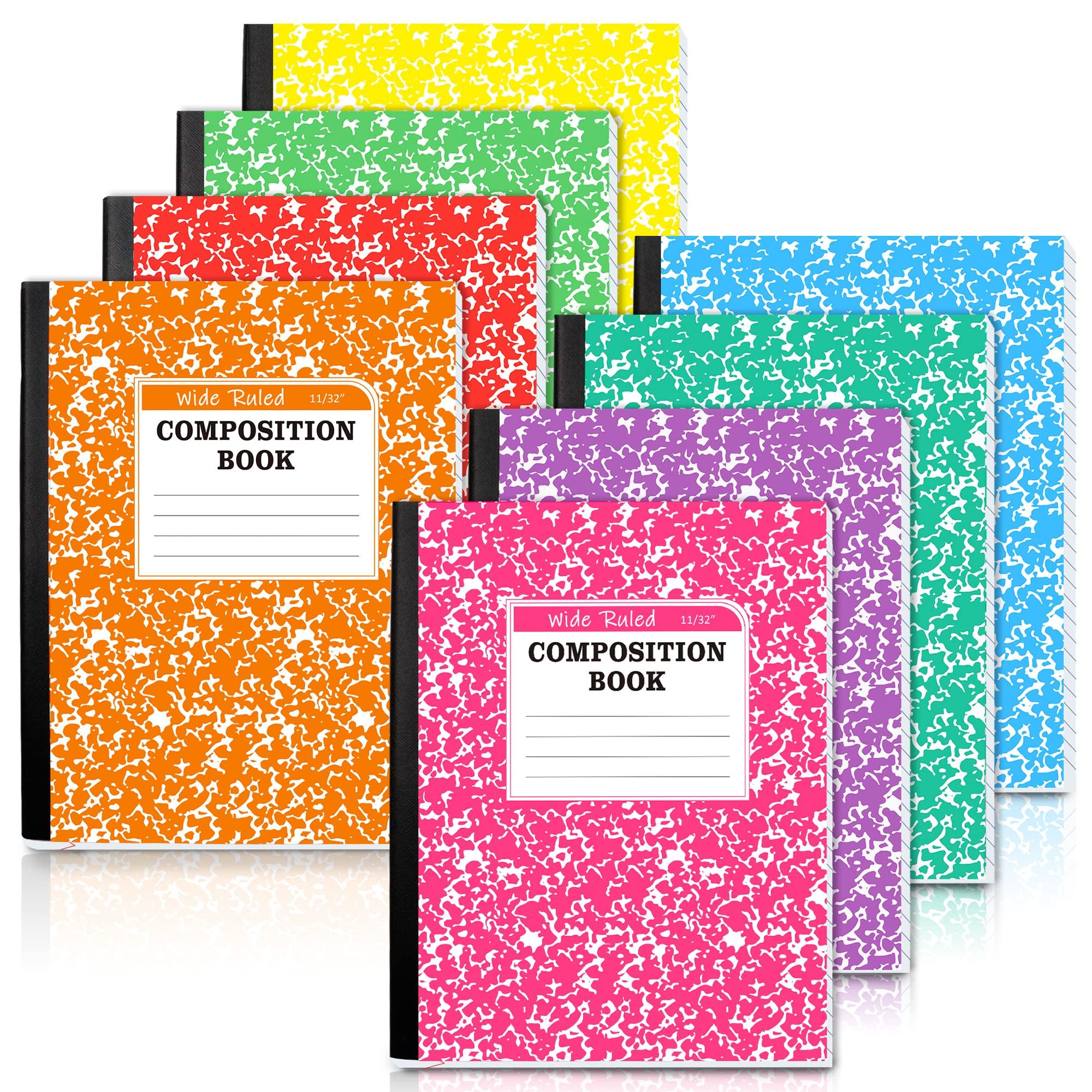 feela Composition Notebook, 8 Pack 8 Pastel Colors Wide Ruled Composition Books Bulk, Marble Cover Notepad Lined Cute Journal Notebooks for School Supplies Notes Taking Writing, 9.75 X 7.5 in