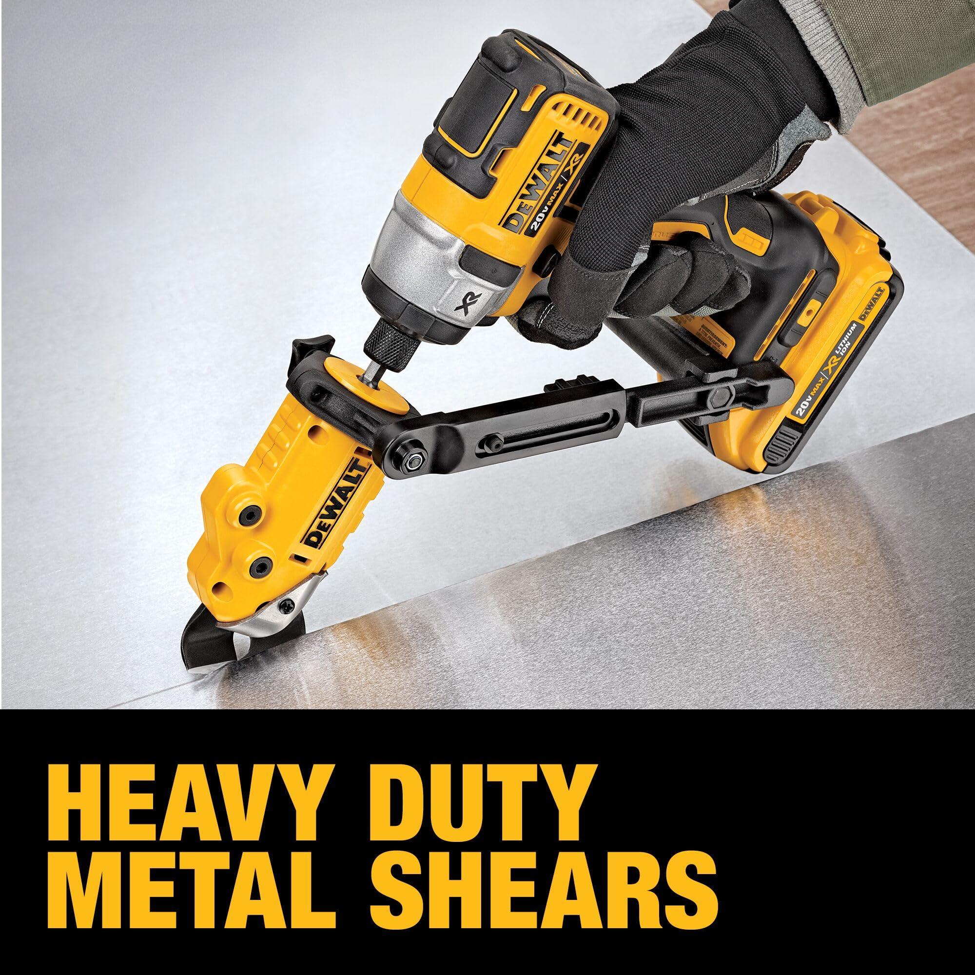 DEWALT Metal Shear/Cutter Drill Attachment, Impact Ready, 360 Degree Pivoting Head, Cuts 18GA Material (DWASHRIR)(Yellow, Black) - Image 5