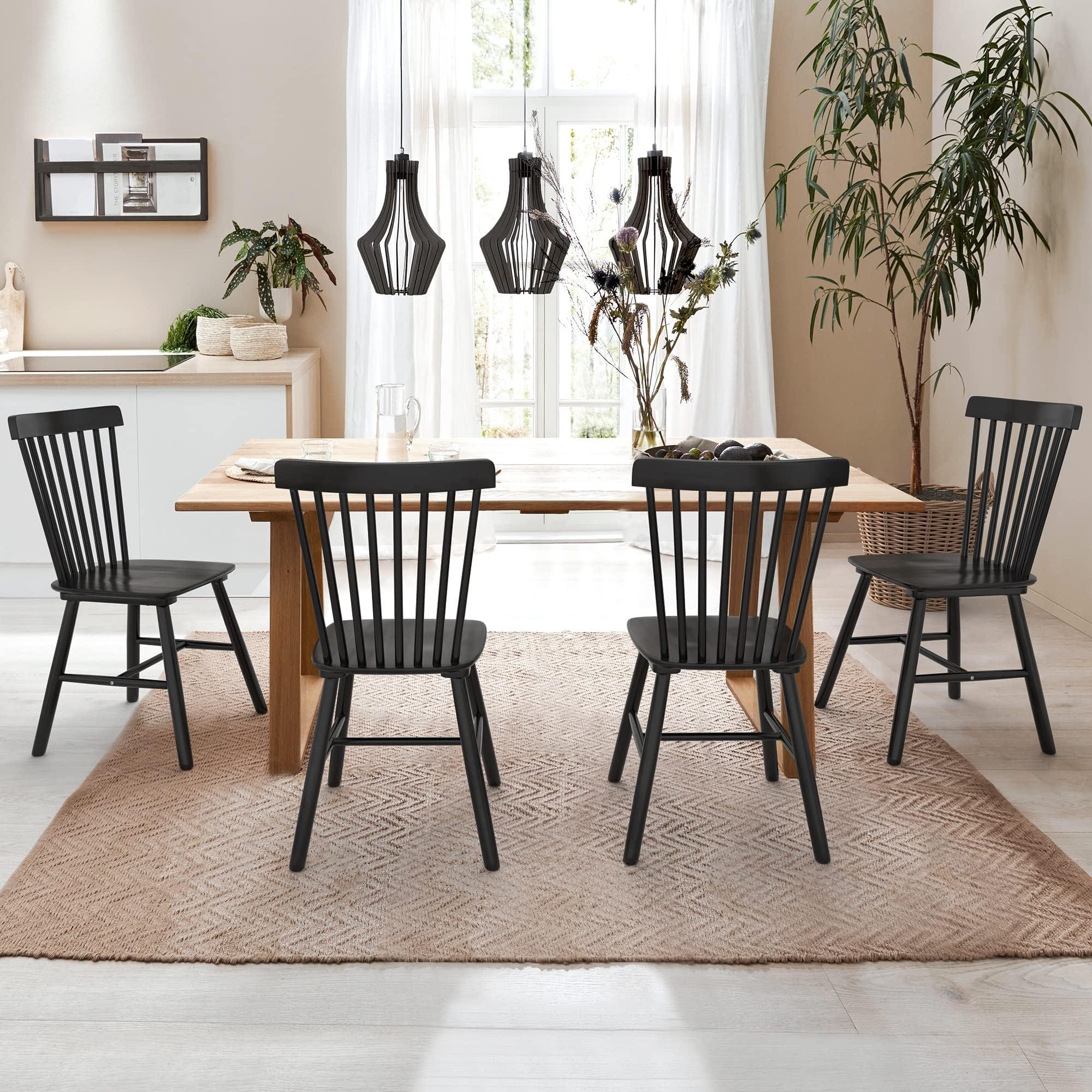 LUE BONA Dining Chairs Set of 4, Windsor Dining Chair, Spindle Back Wood Dining Chair, Kitchen Chairs Wooden Dining Chair, Farmhouse Dining Chairs for Kitchen and Dining Room, Black 18''