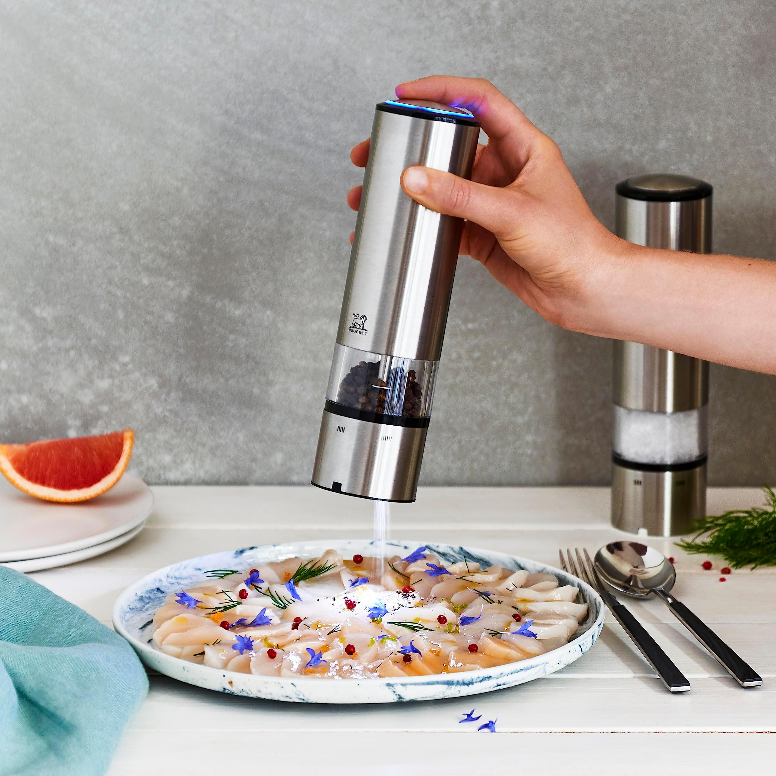 Peugeot - Elis Sense u'Select Electric Salt and Pepper Mill Set - Adjustable Grinders, Battery Powered - Blue LED Light, Stainless Steel, 8-inches - Image 6