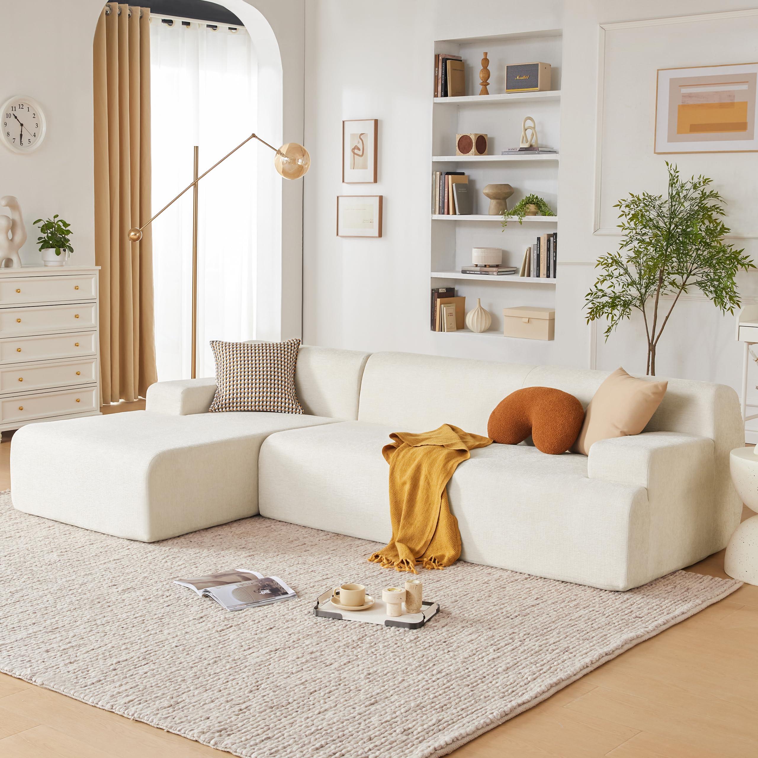 Huatean Home 107" Modular Sectional Sofa, Sponge Sofa for Living Room, High Density Sponges Cloud Couch,Modular L-Shape Sofa Couch with Chaise, (Beige)