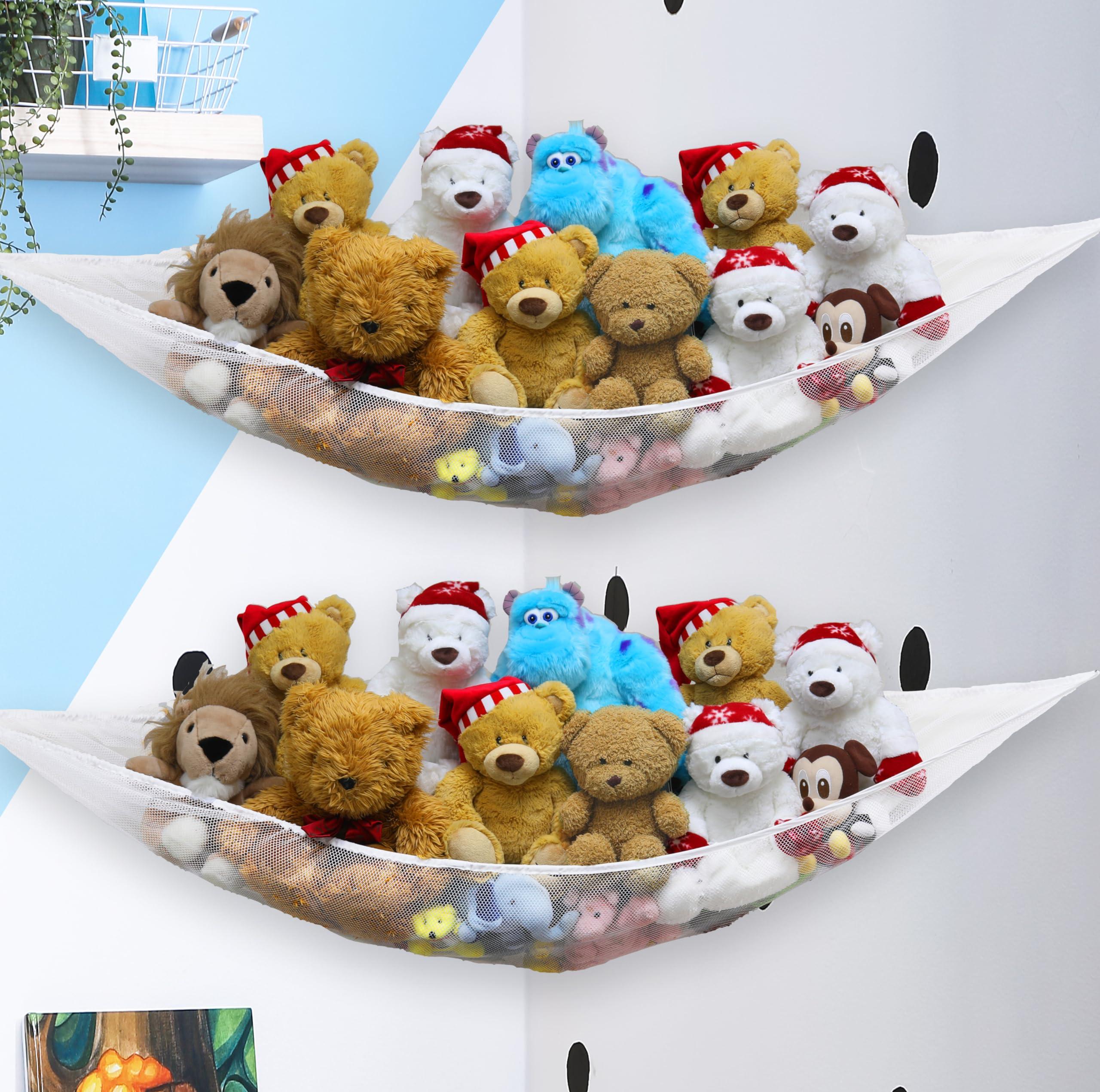 Simple Houseware 2 Pack Stuffed Animal Toy Hammock Net, Corner Wall Storage for Kids Room, White - Image 3