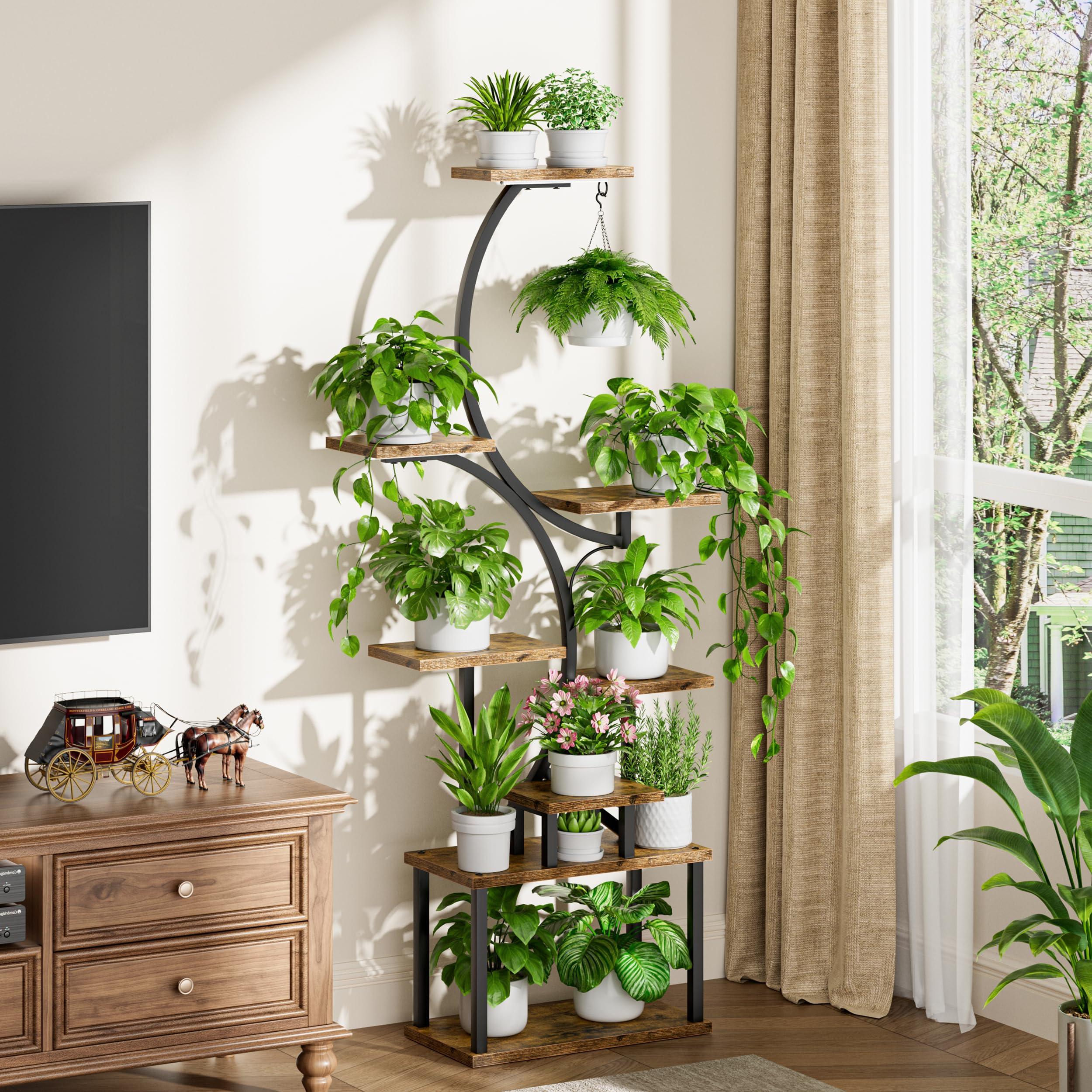 Plant Stand Indoor with Grow Lights - 62" Tall Plant Shelf, Lighted Corner Plant Stands for Indoor Growing, 8 Tiered Large Flower Holder, S-Shaped Decorative Rack for Living Room, Black, Patent Design - Image 7