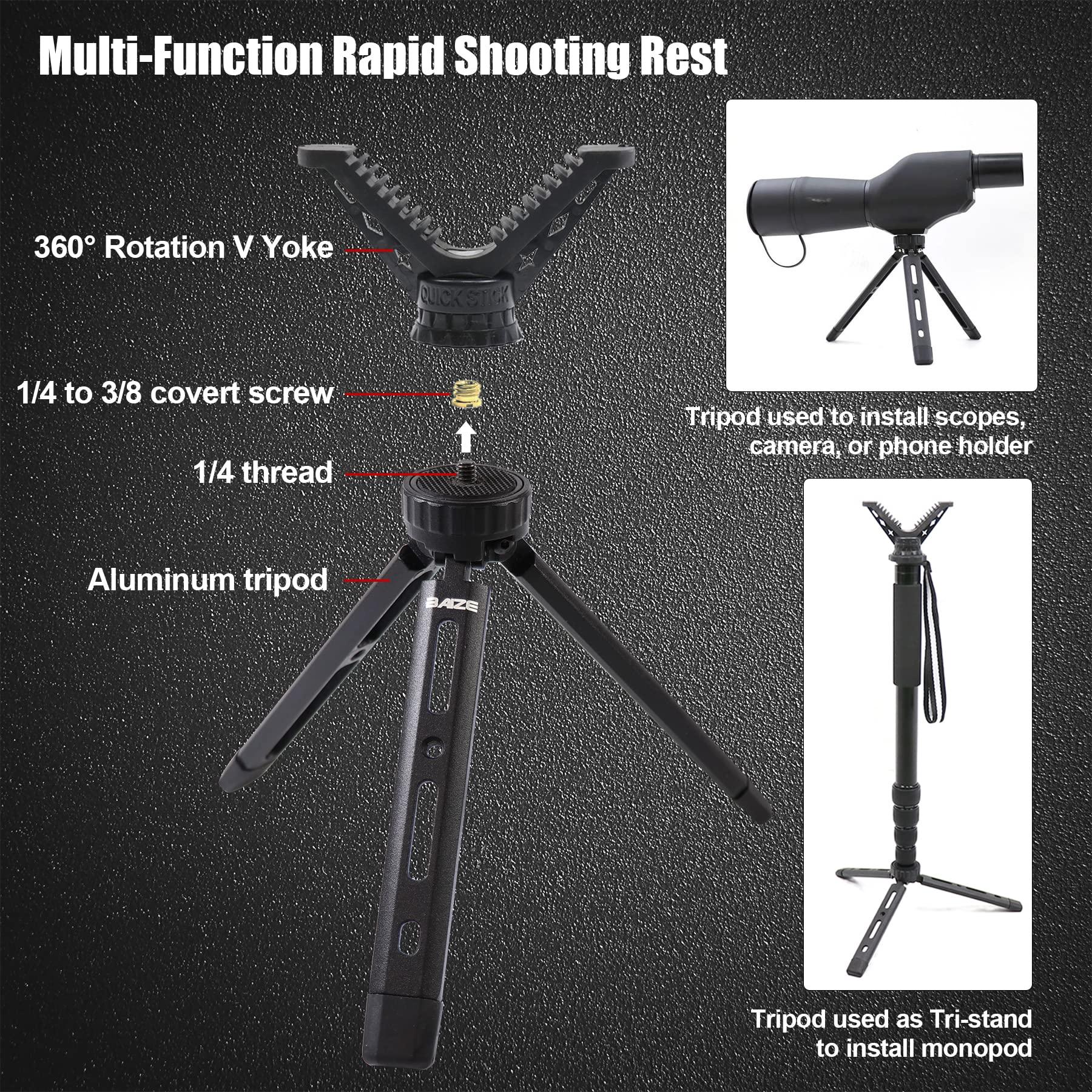 BZTAC Portable Rifle & Pistol Shooting Rest - All Aluminum Compact Mini Rapid Pocket Shooting Stick Stand with 360 Rotation V Yoke Holder - Image 2