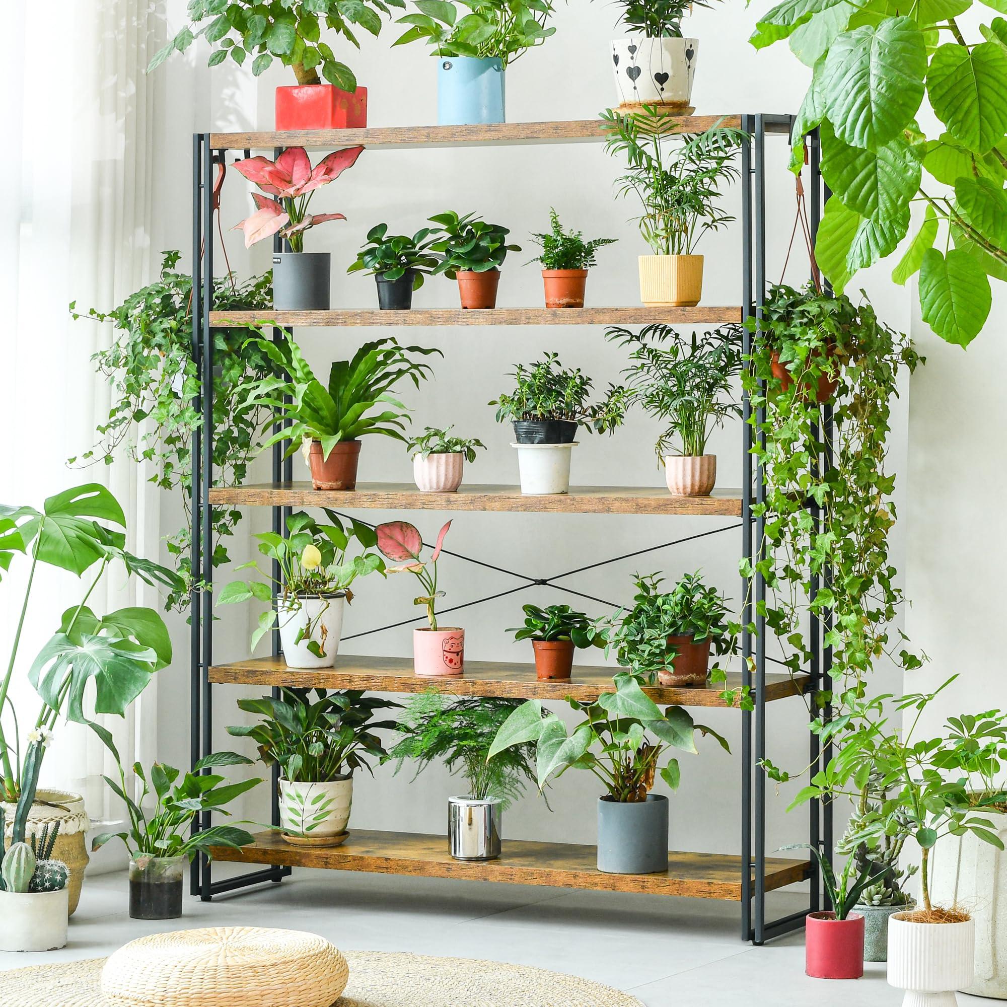 HCHQHS Bookshelf, 5-Tier Industrial Bookcase, Rustic Open Book Shelf, Freestanding Tall Bookshelves with Metal Frame - Image 8