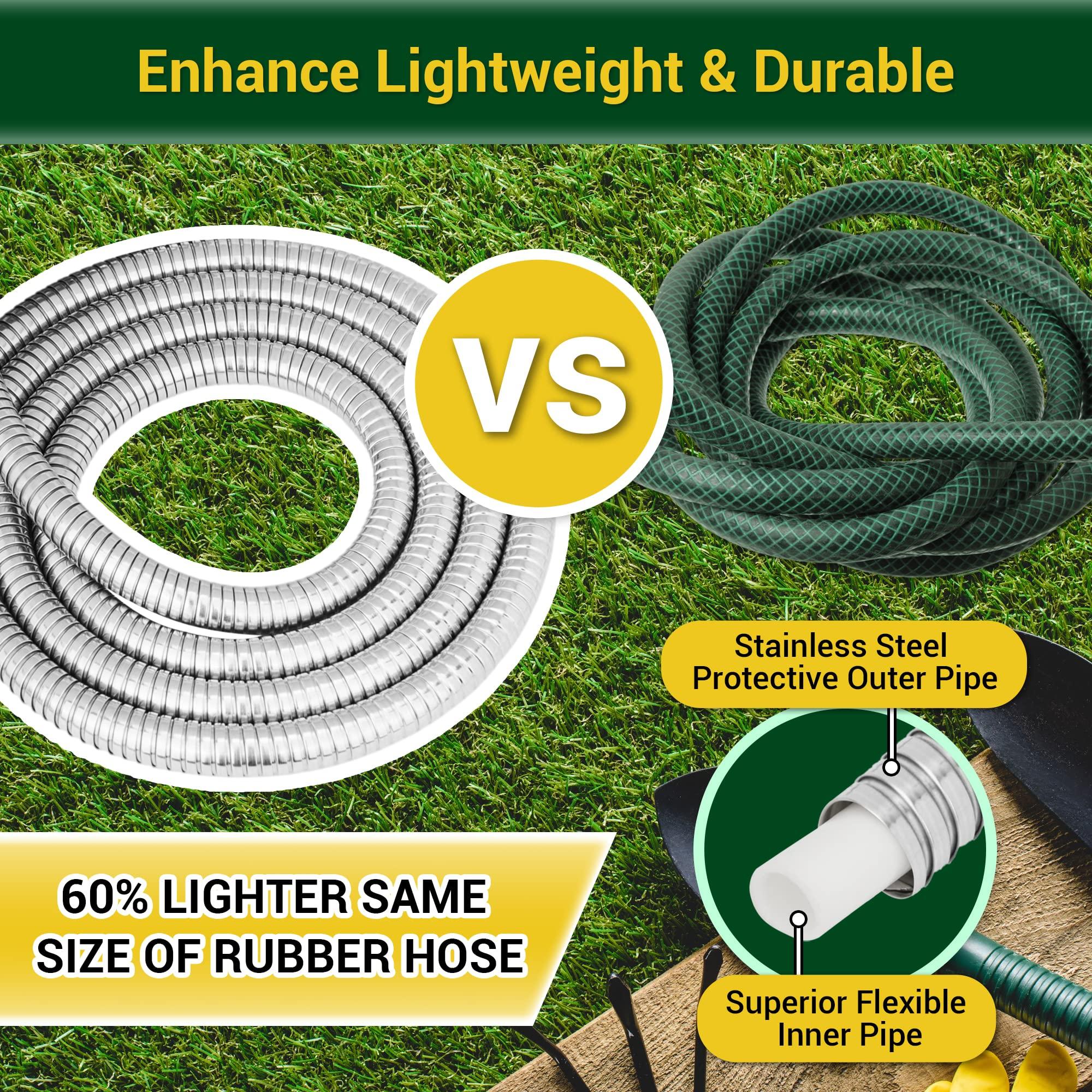 360 GADGET Garden Hose - Water Hose 50 FT with Swivel Handle & 8 Function Nozzle, Flexible, Heavy Duty, No Kink, Lightweight Metal Hose for Outdoor, Yard, 304 Stainless Steel - Image 3